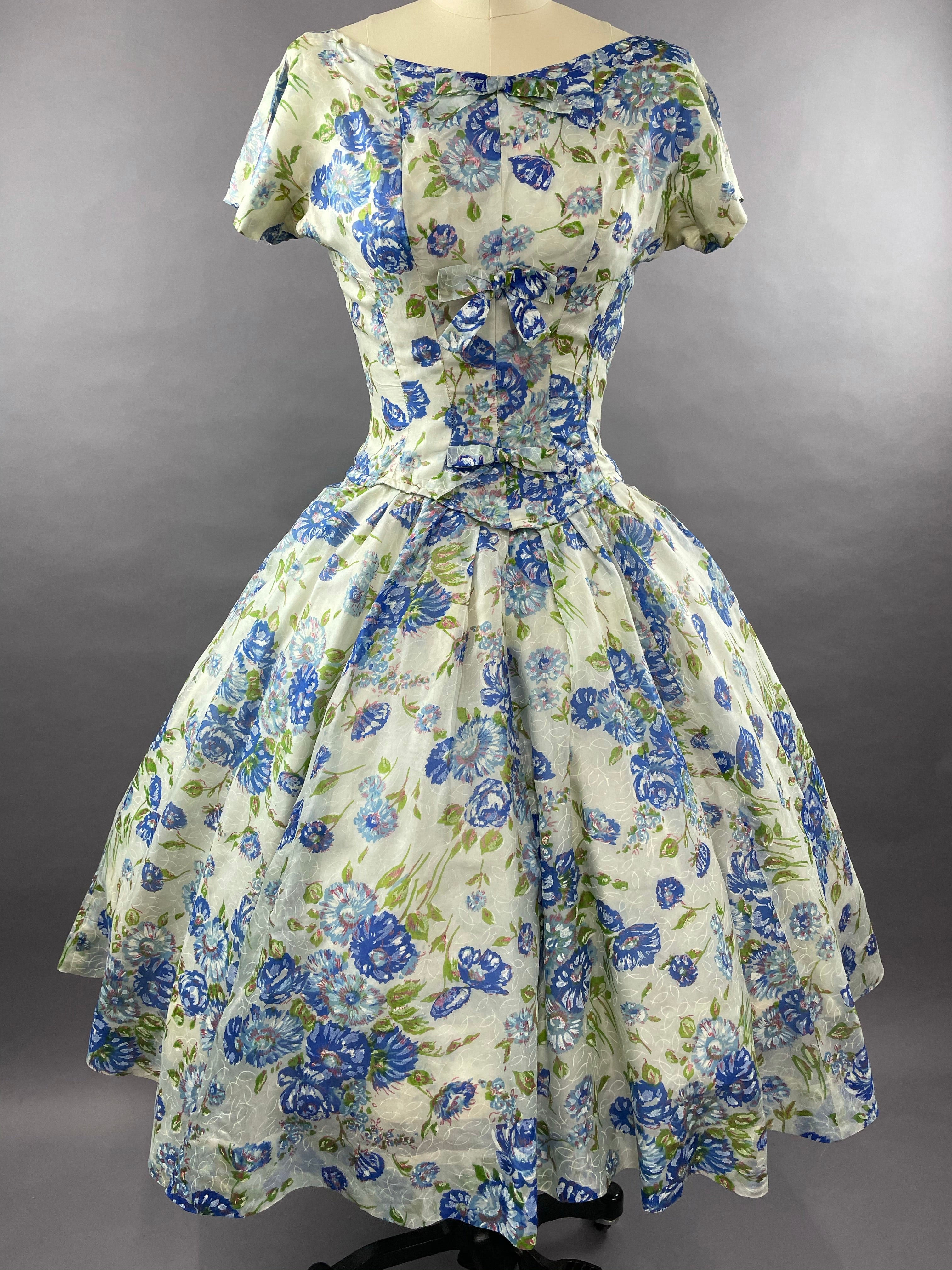 1950s Gigi Young Blue Floral Party Dress Size M