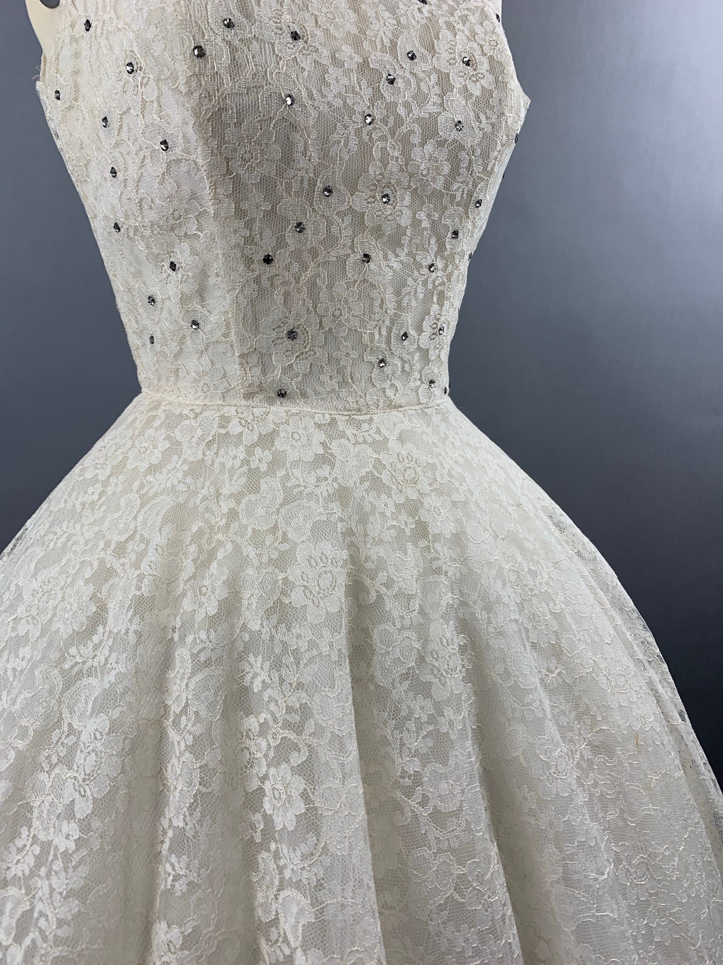 1950s Cotillion Ivory Lace Party Dress Size XS