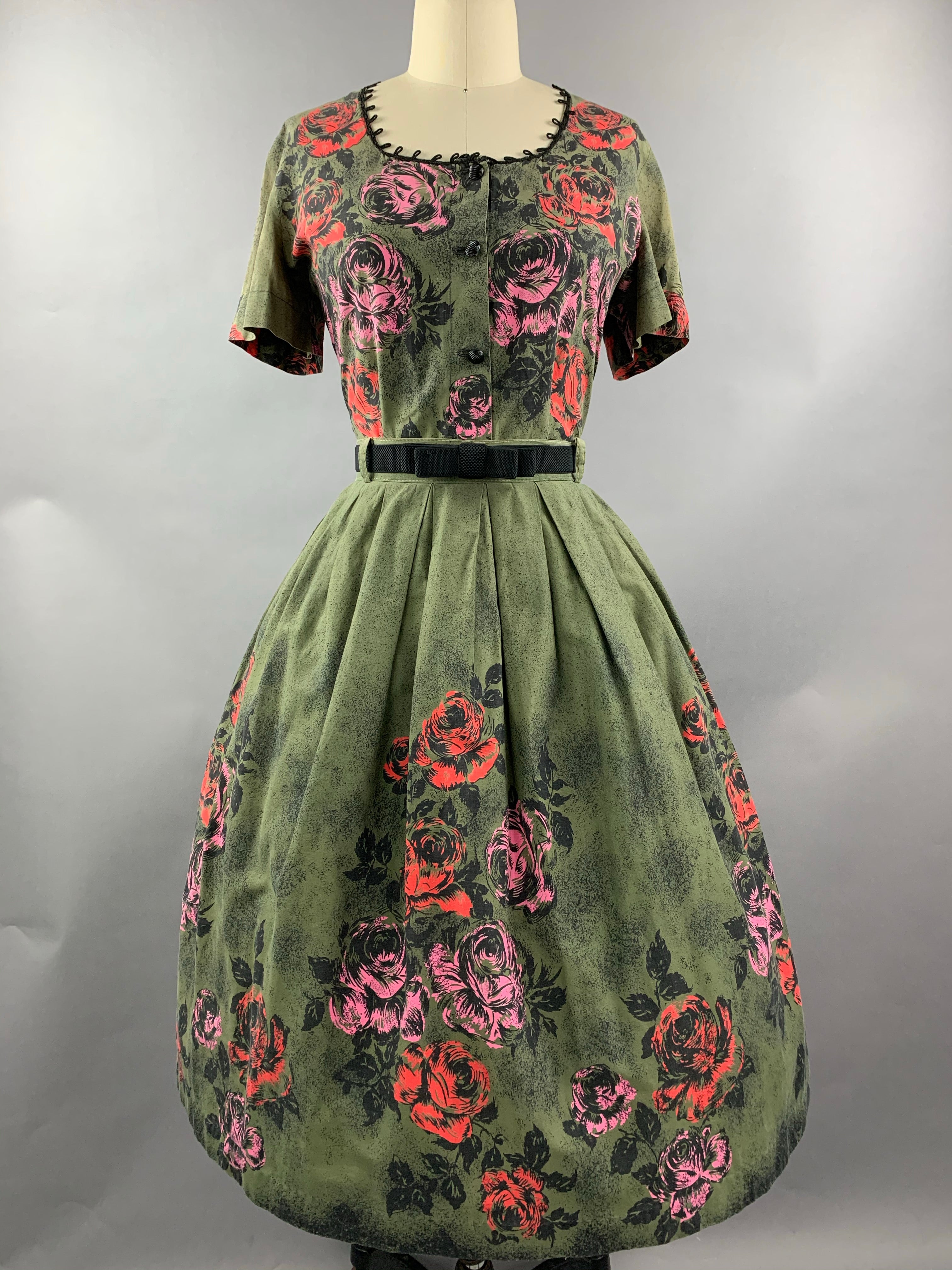 1950s Two piece cotton roses set Size M Size L