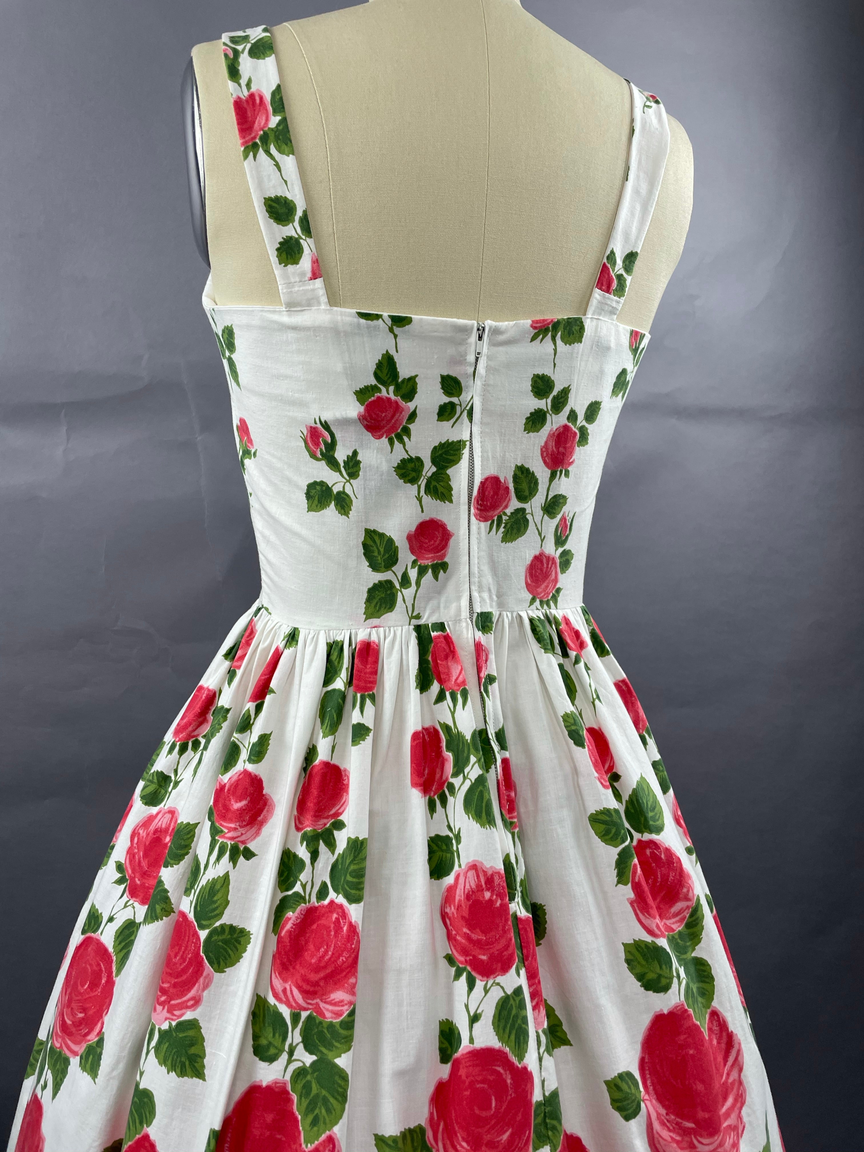 1950s Long Stemmed Rose Print Cotton Sundress Size S