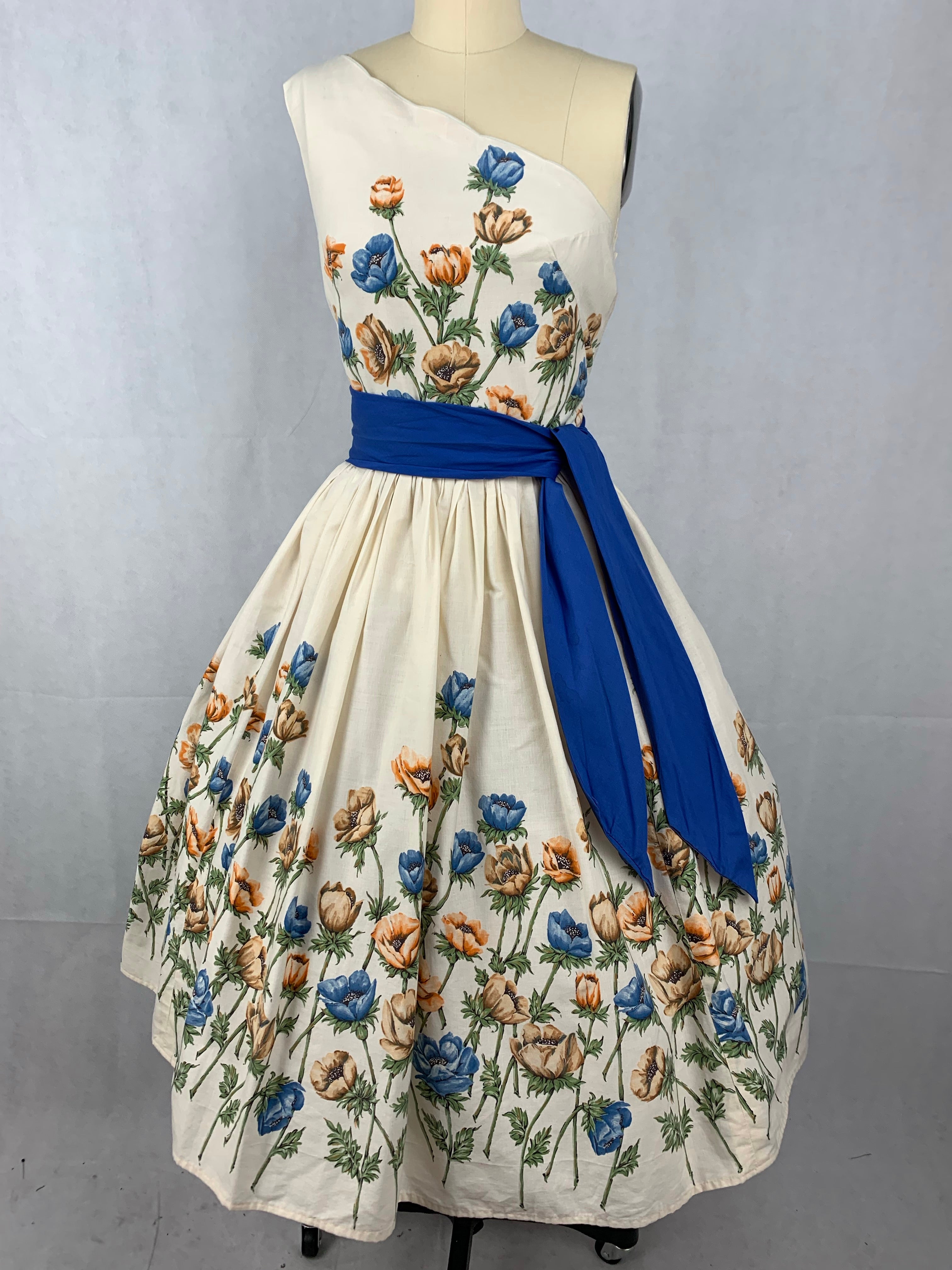 1950s John Wolf Anemones off the shoulder Dress Size S