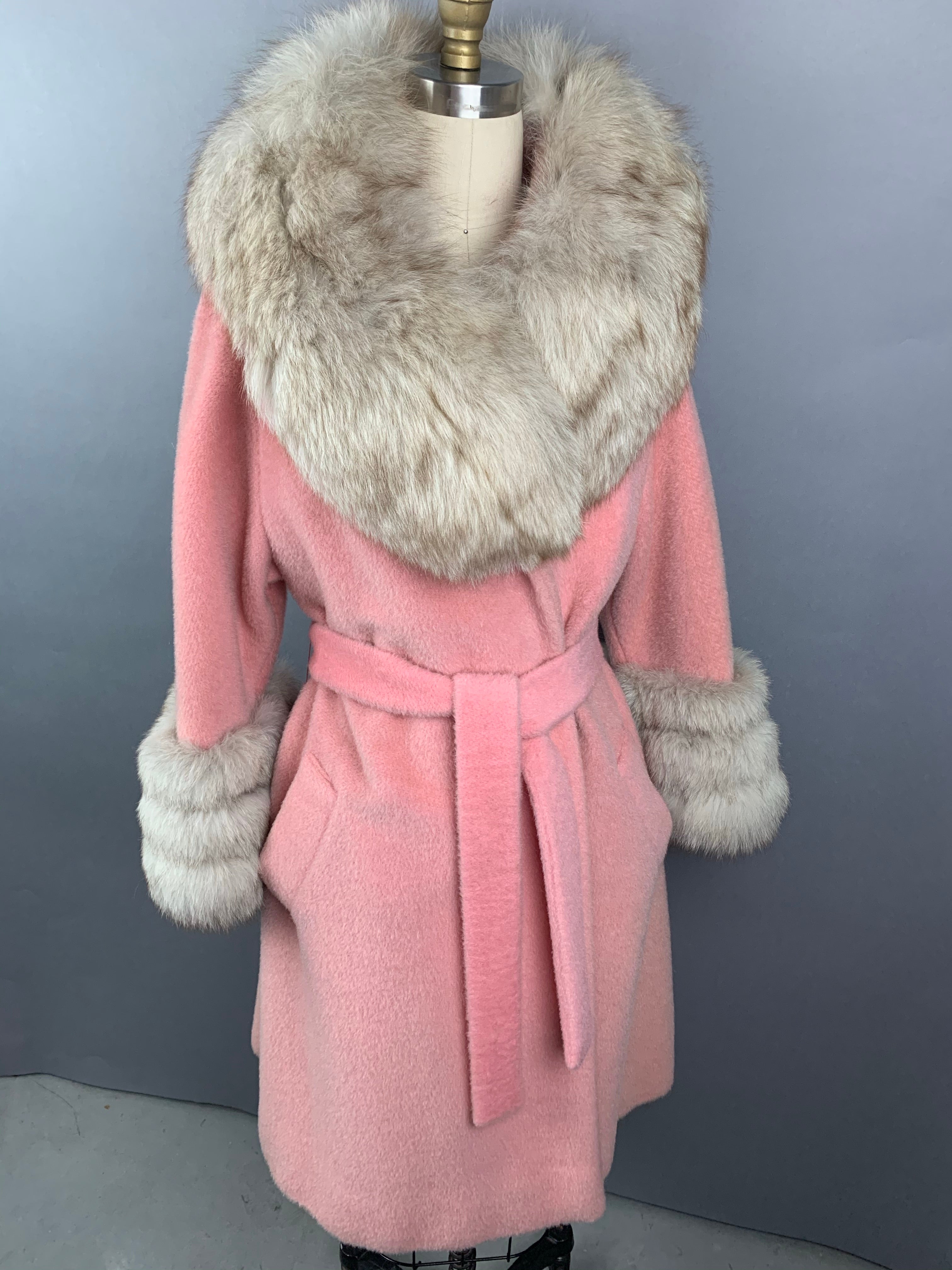 1960s Baby Pink Lilli Ann Norwegian Fox Fur Coat Size M Size L Size XL