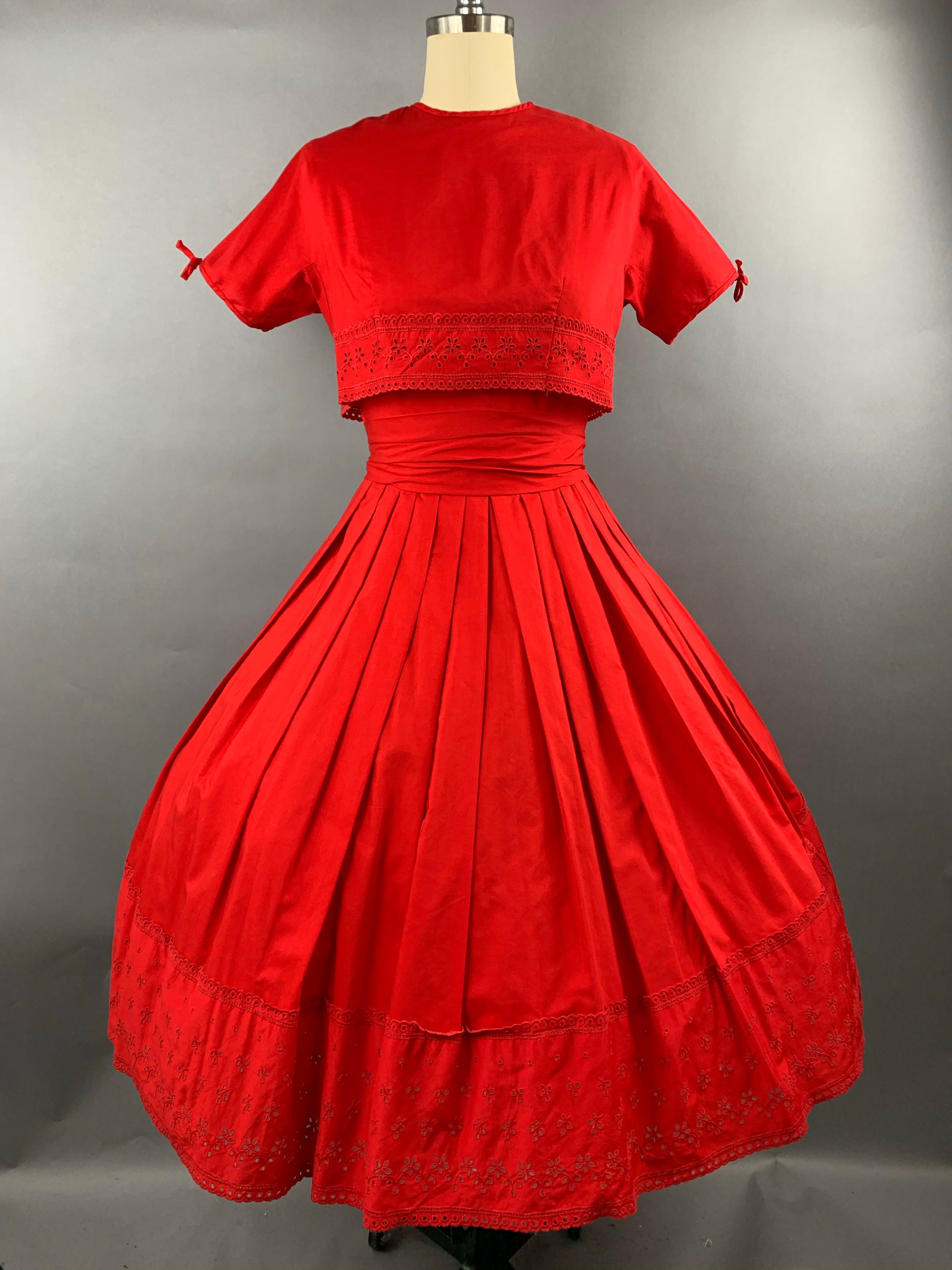 1950s Red Bobbie Brooks 2 piece Dress and Jacket Set Size XS