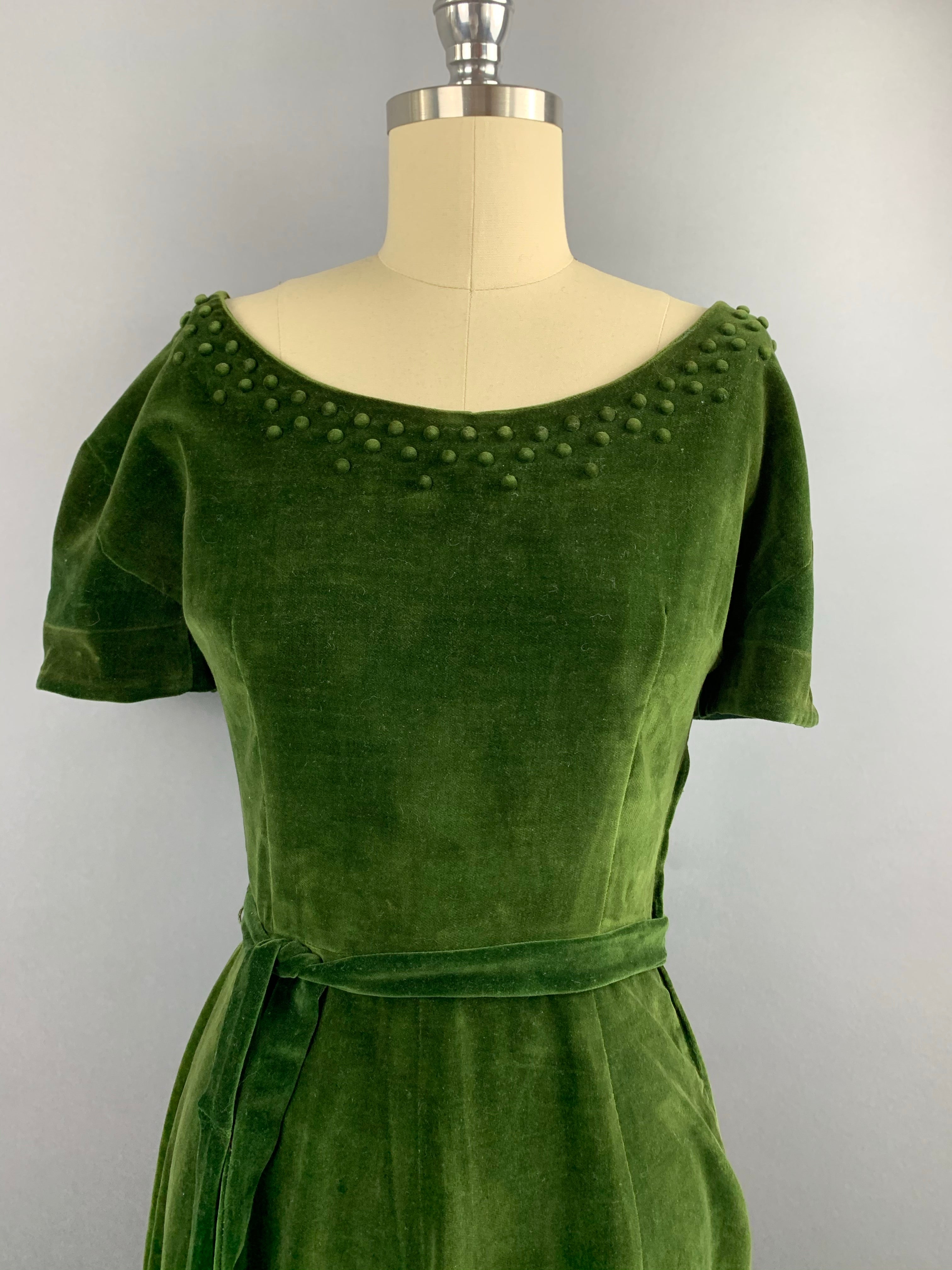 1950s H and D Fashions Green Velvet Party Dress Size S