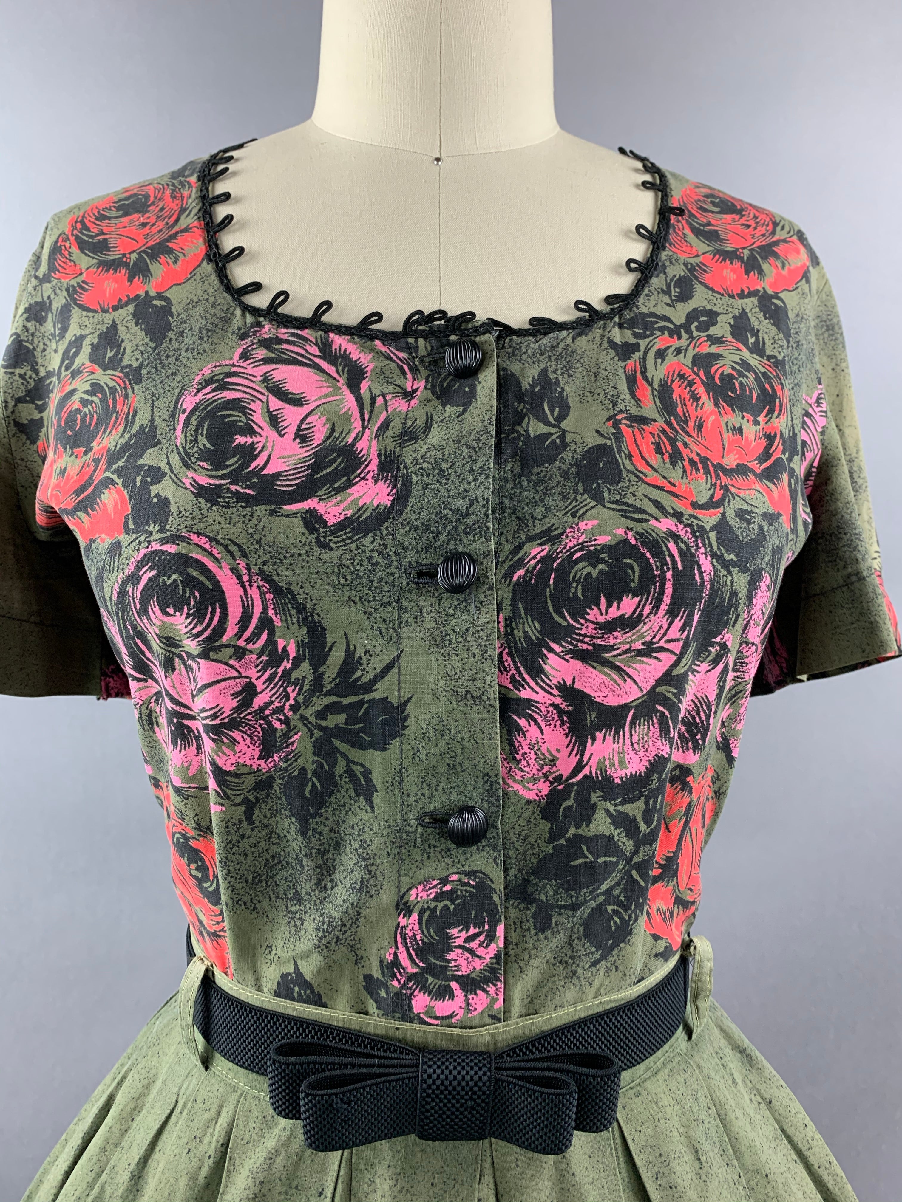 1950s Two piece cotton roses set Size M Size L