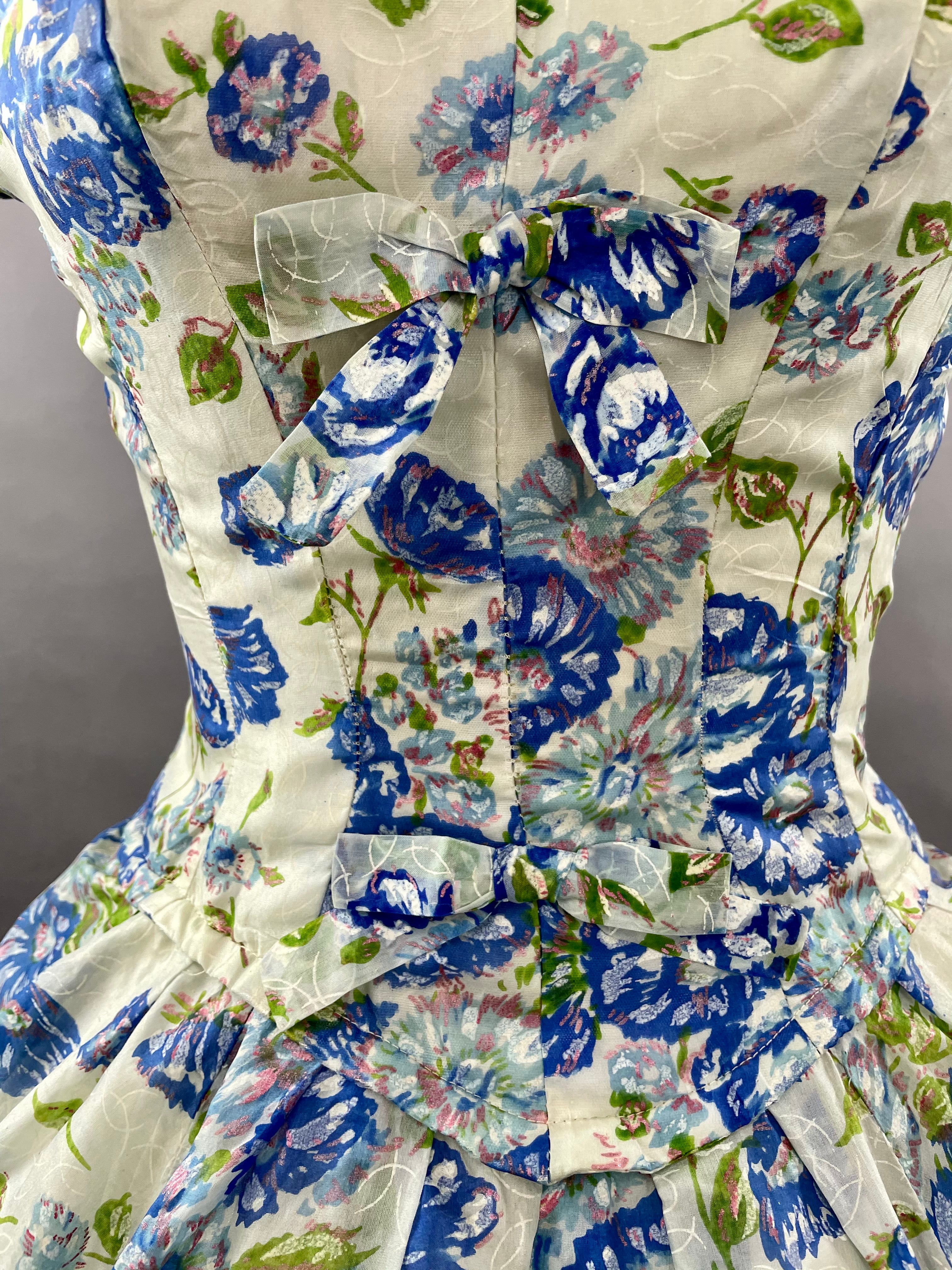 1950s Gigi Young Blue Floral Party Dress Size M