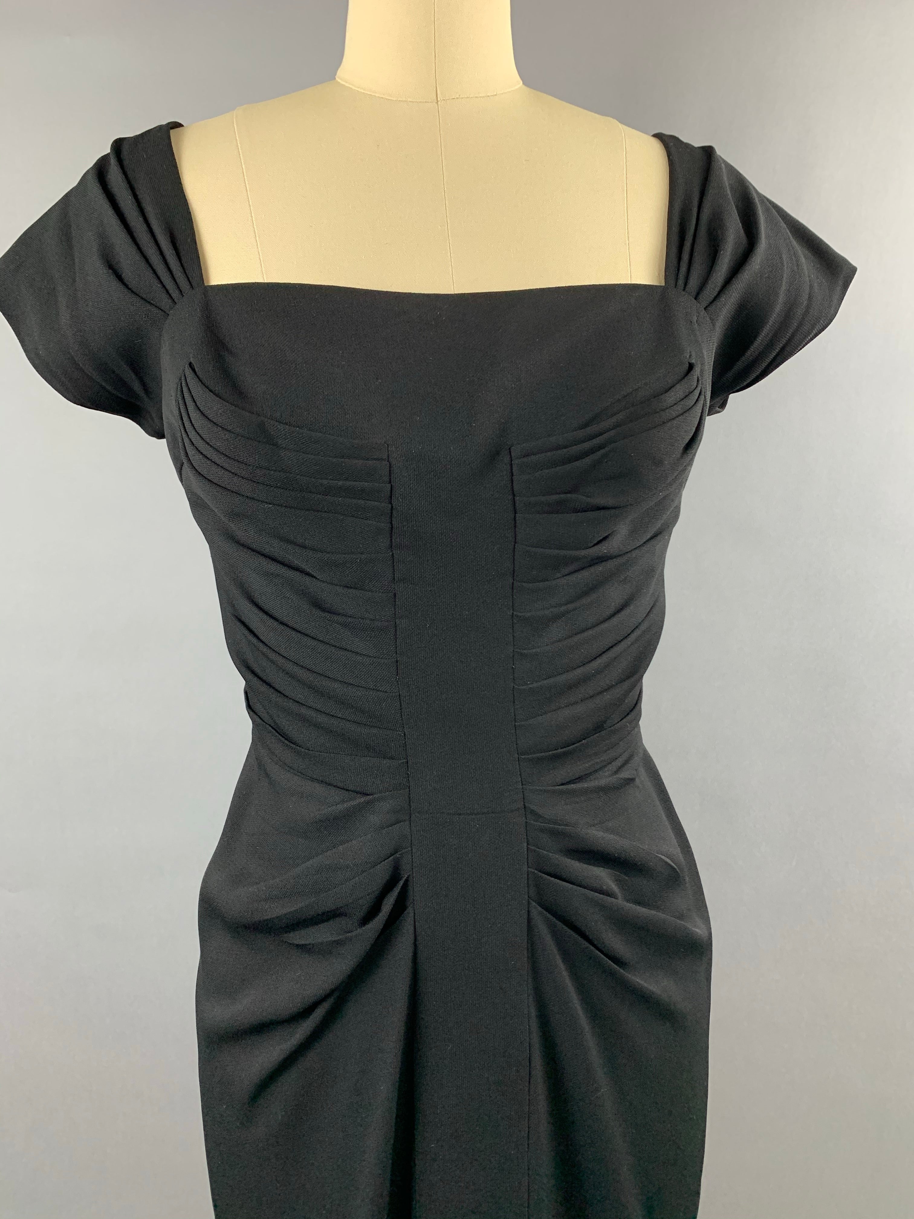 Late 1940s Black Crepe Dorothy O’Hara Cocktail Dress Size M