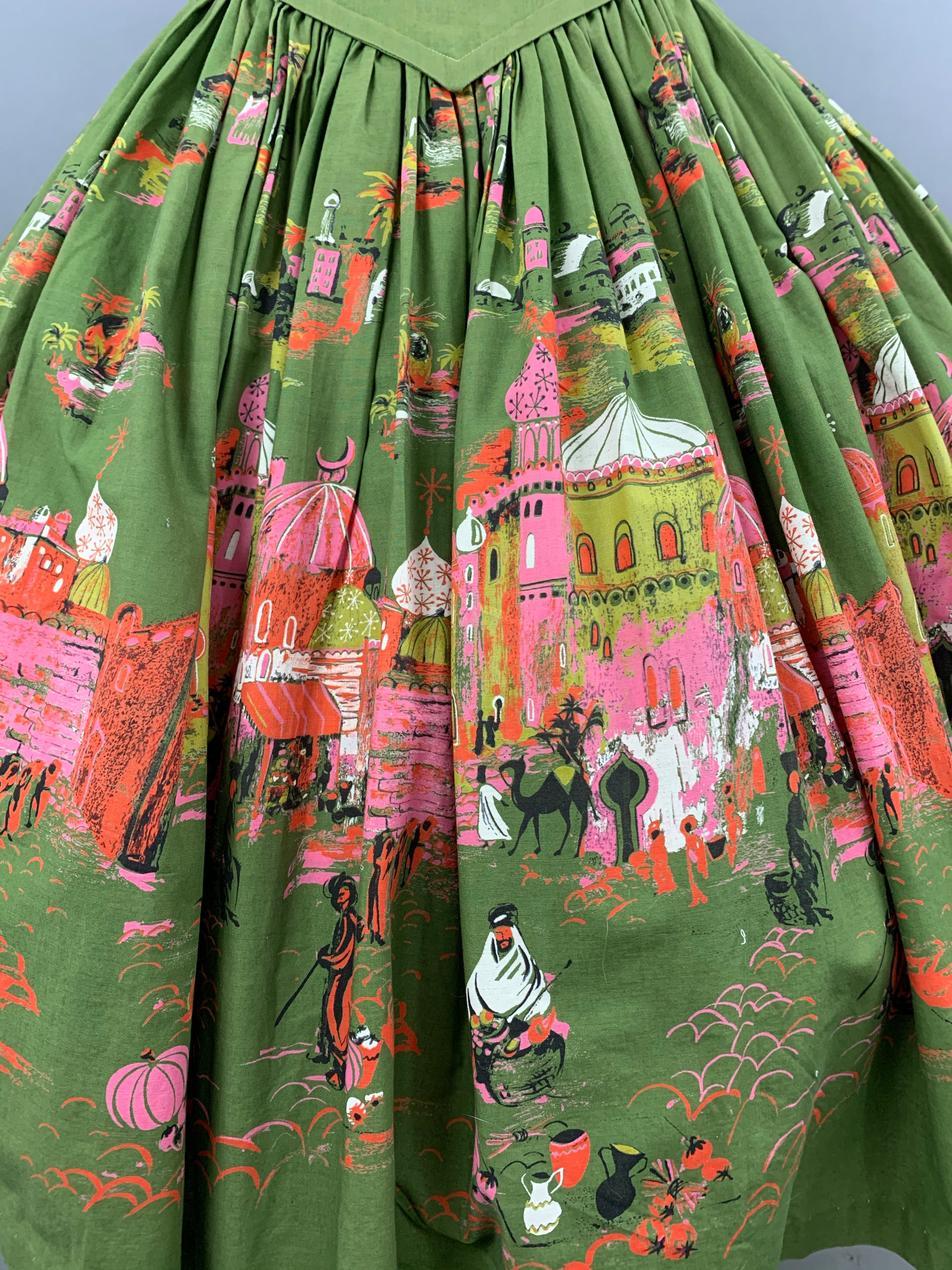 1950s Green Casbah Cotton Dress Size M