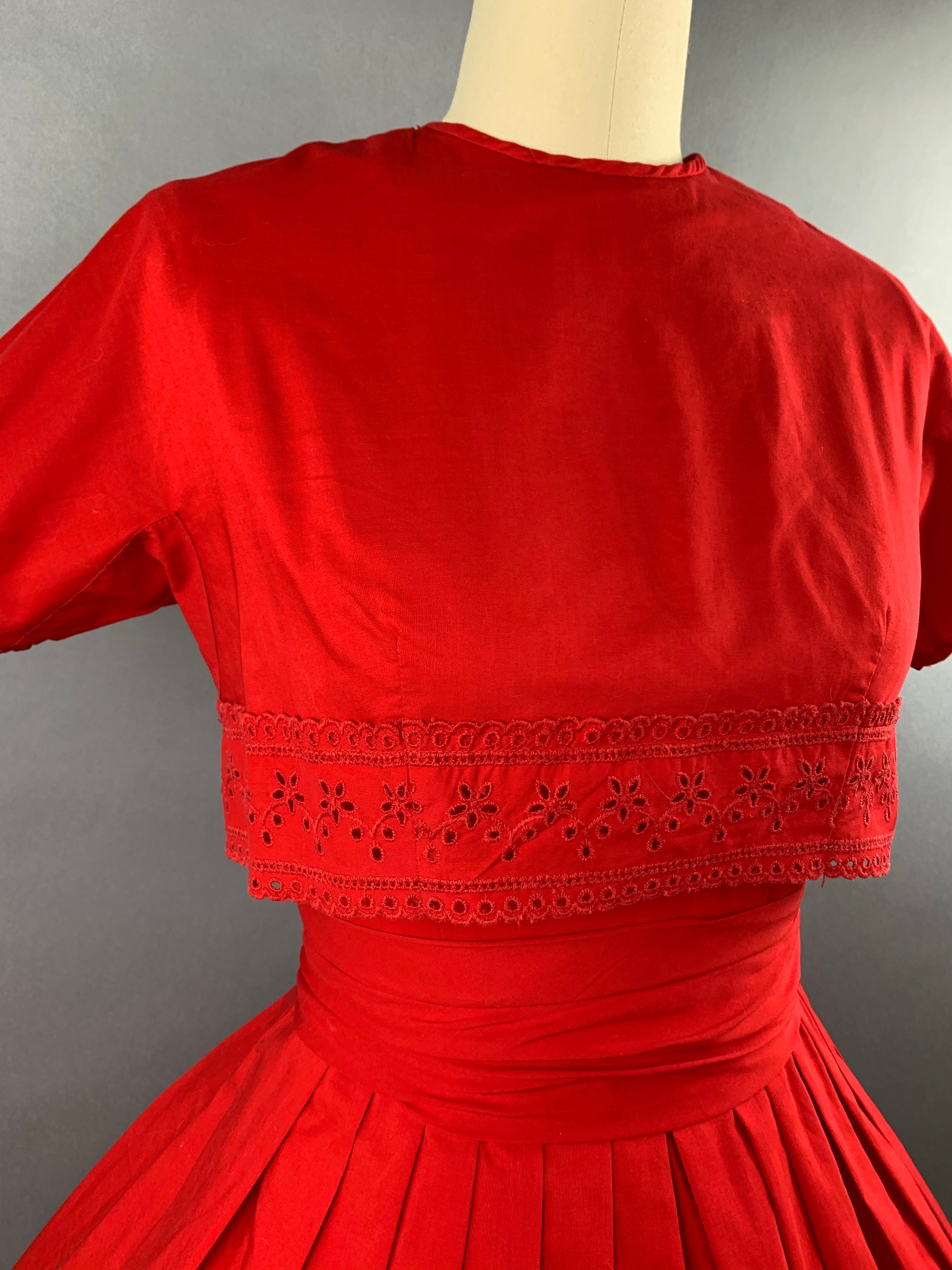 1950s Red Bobbie Brooks 2 piece Dress and Jacket Set Size XS