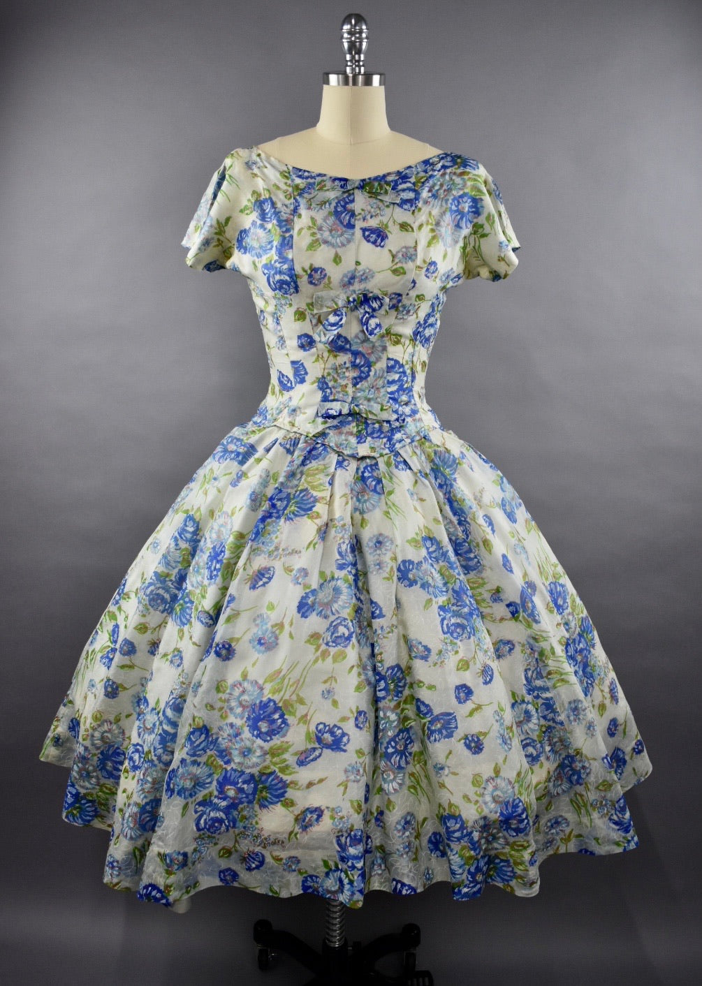 1950s Gigi Young Blue Floral Party Dress Size M