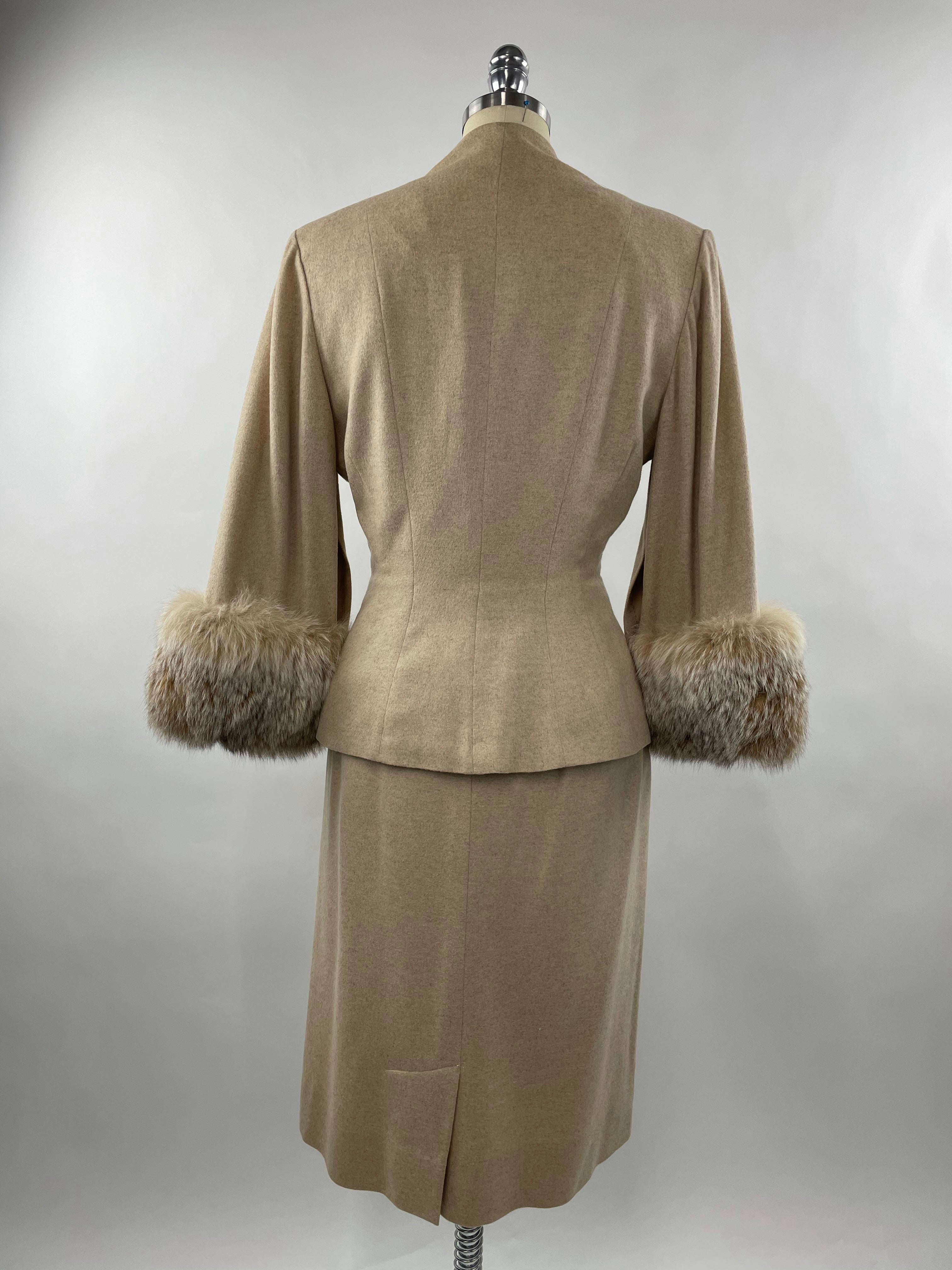 1950s Cream Cashmere & Fox Lilli Ann Cape Suit Size L