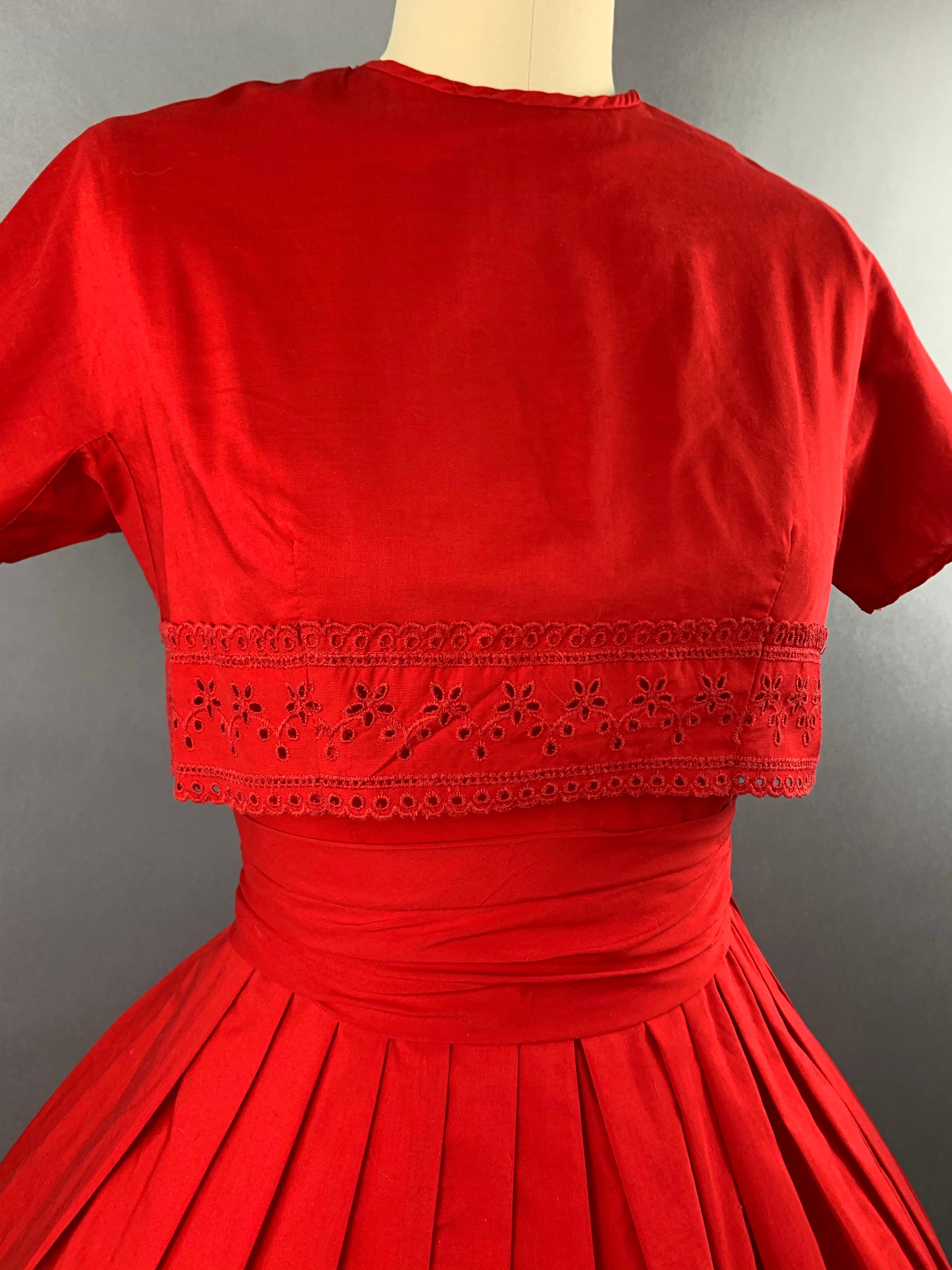 1950s Red Bobbie Brooks 2 piece Dress and Jacket Set Size XS