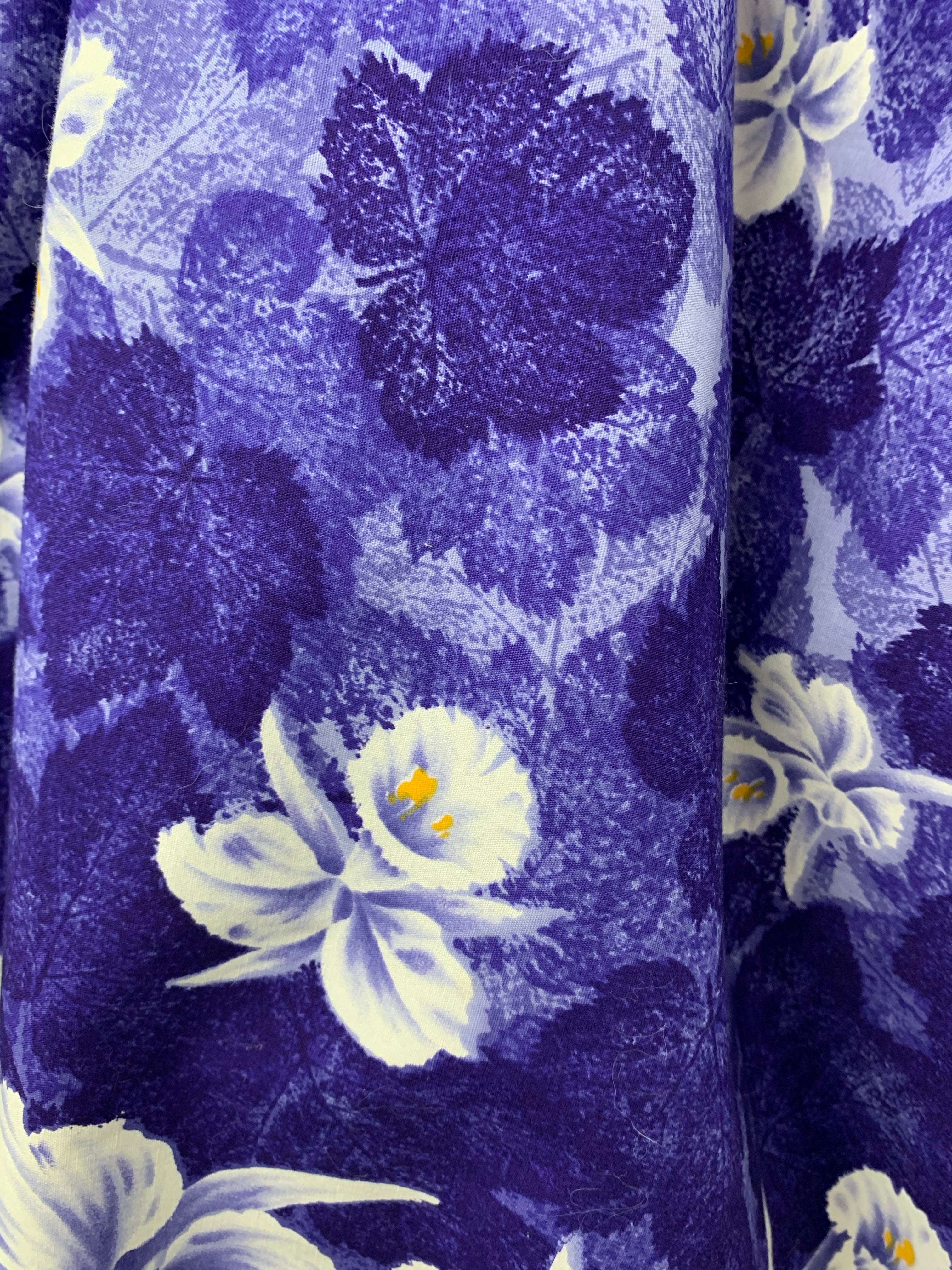 1950s Kamehameha Blue-Purple Orchid Cotton Hawaiian Dress Size M