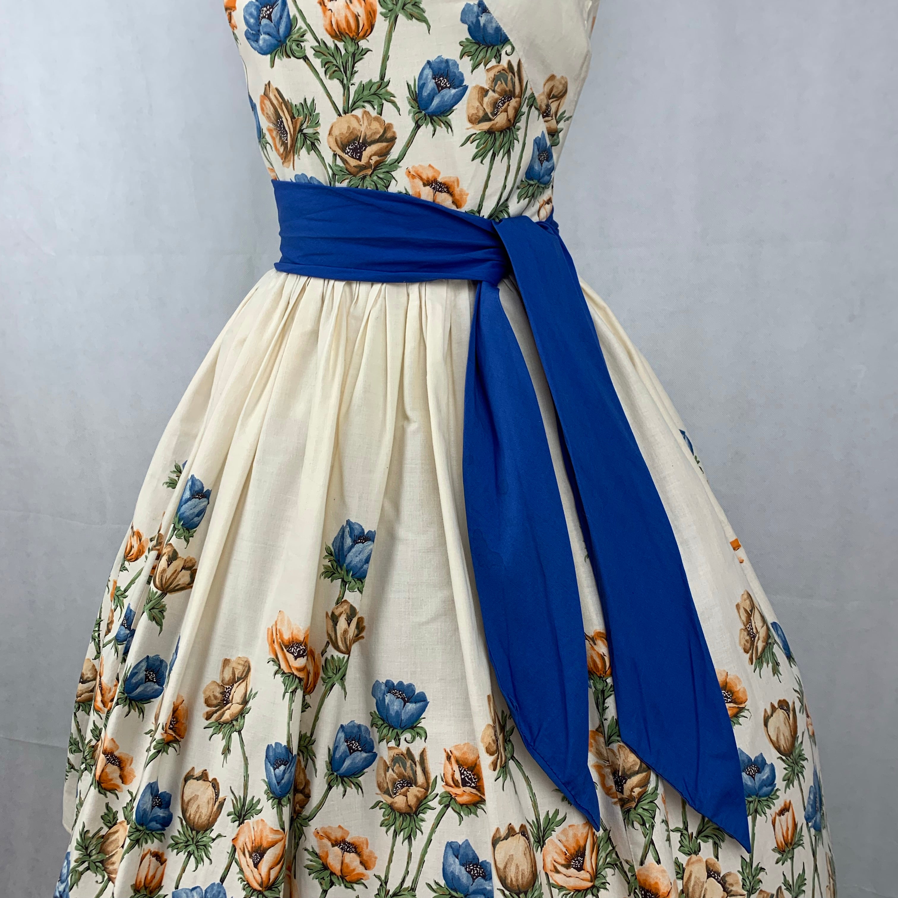 1950s John Wolf Anemones off the shoulder Dress Size S