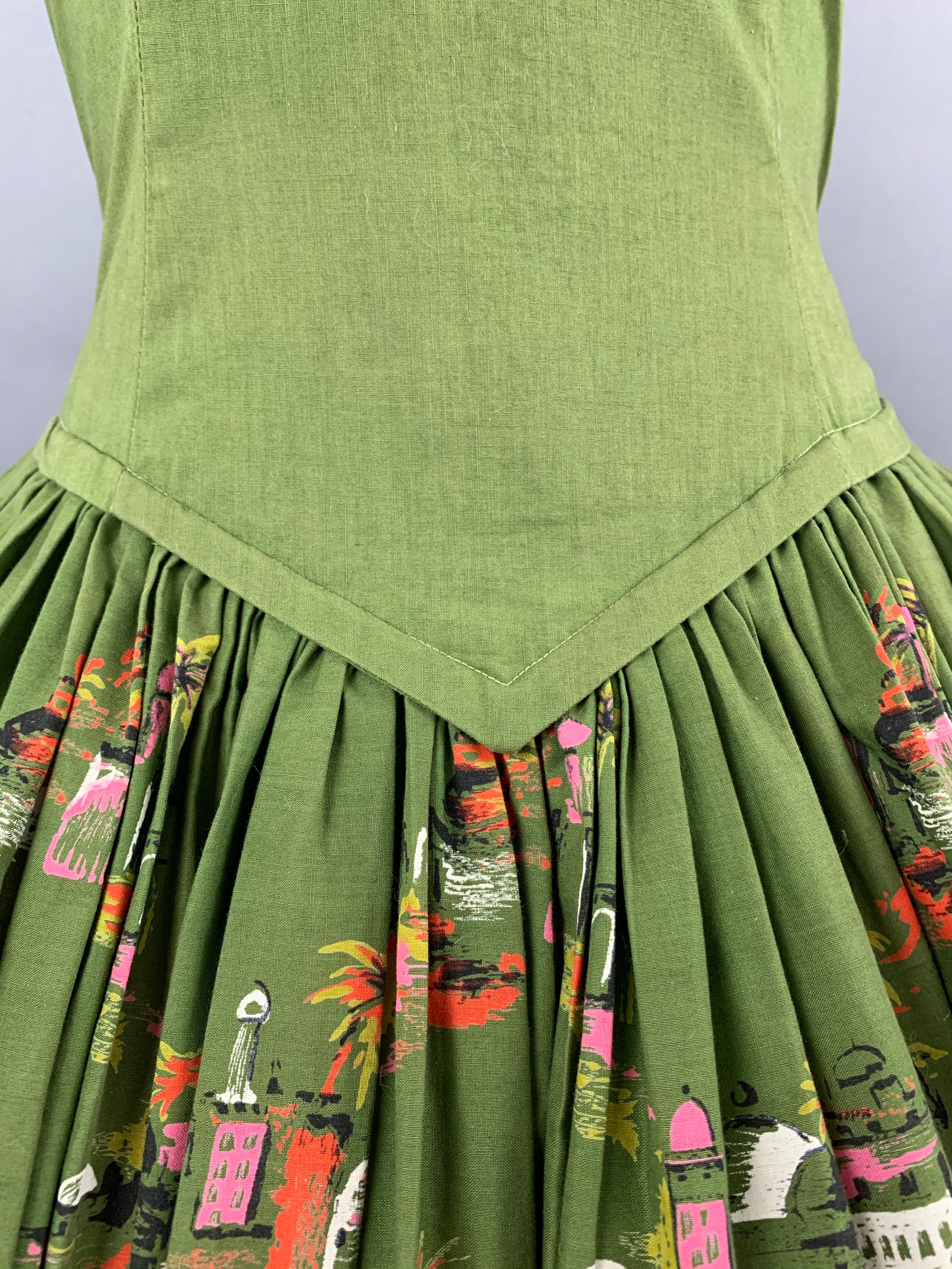 1950s Green Casbah Cotton Dress Size M