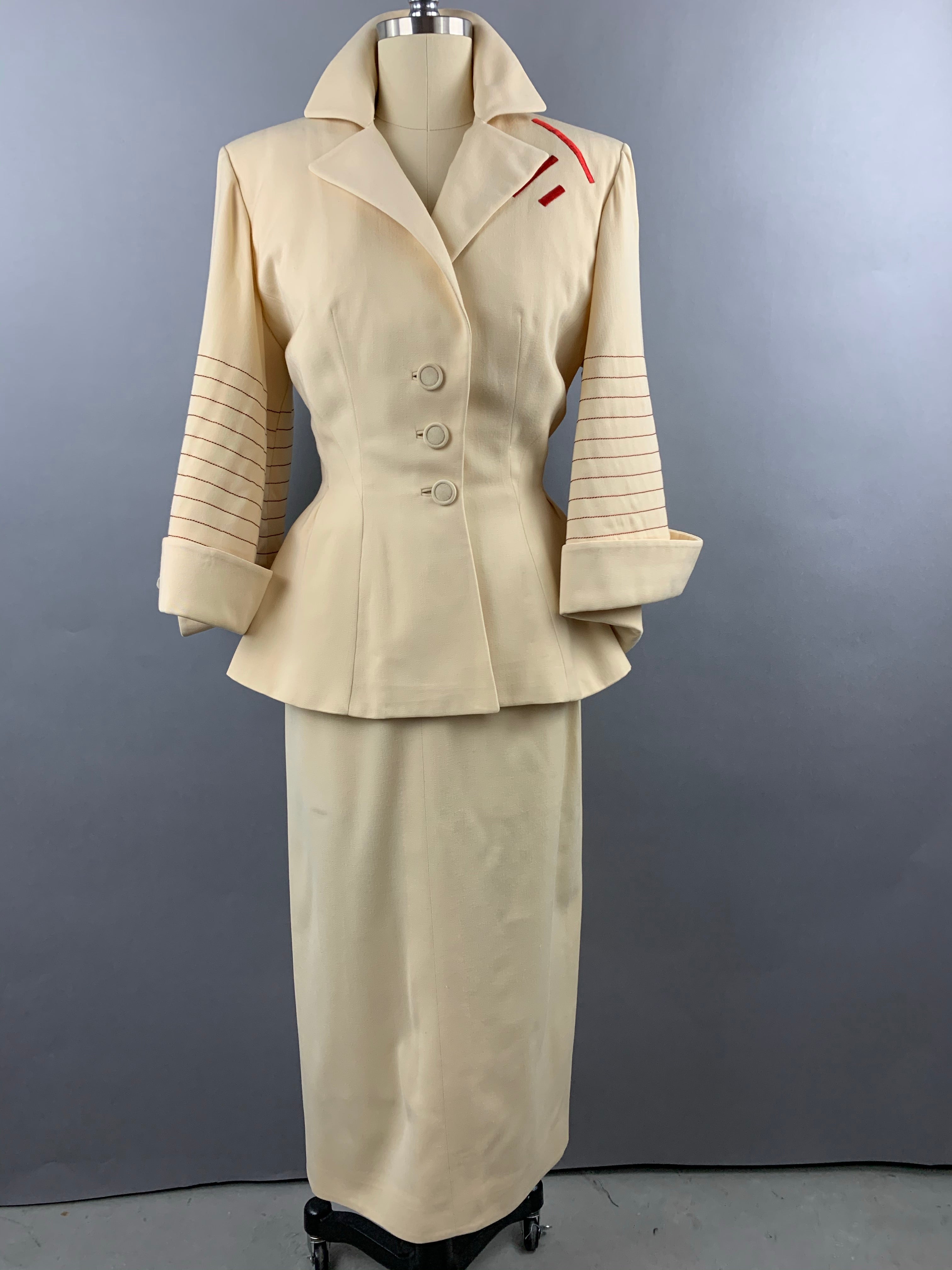 1950s Lilli Ann Cream Skirt Suit Size XS