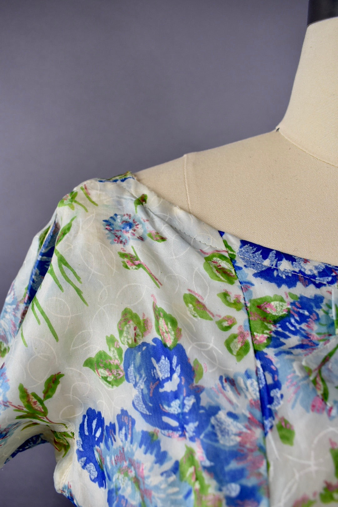 1950s Gigi Young Blue Floral Party Dress Size M