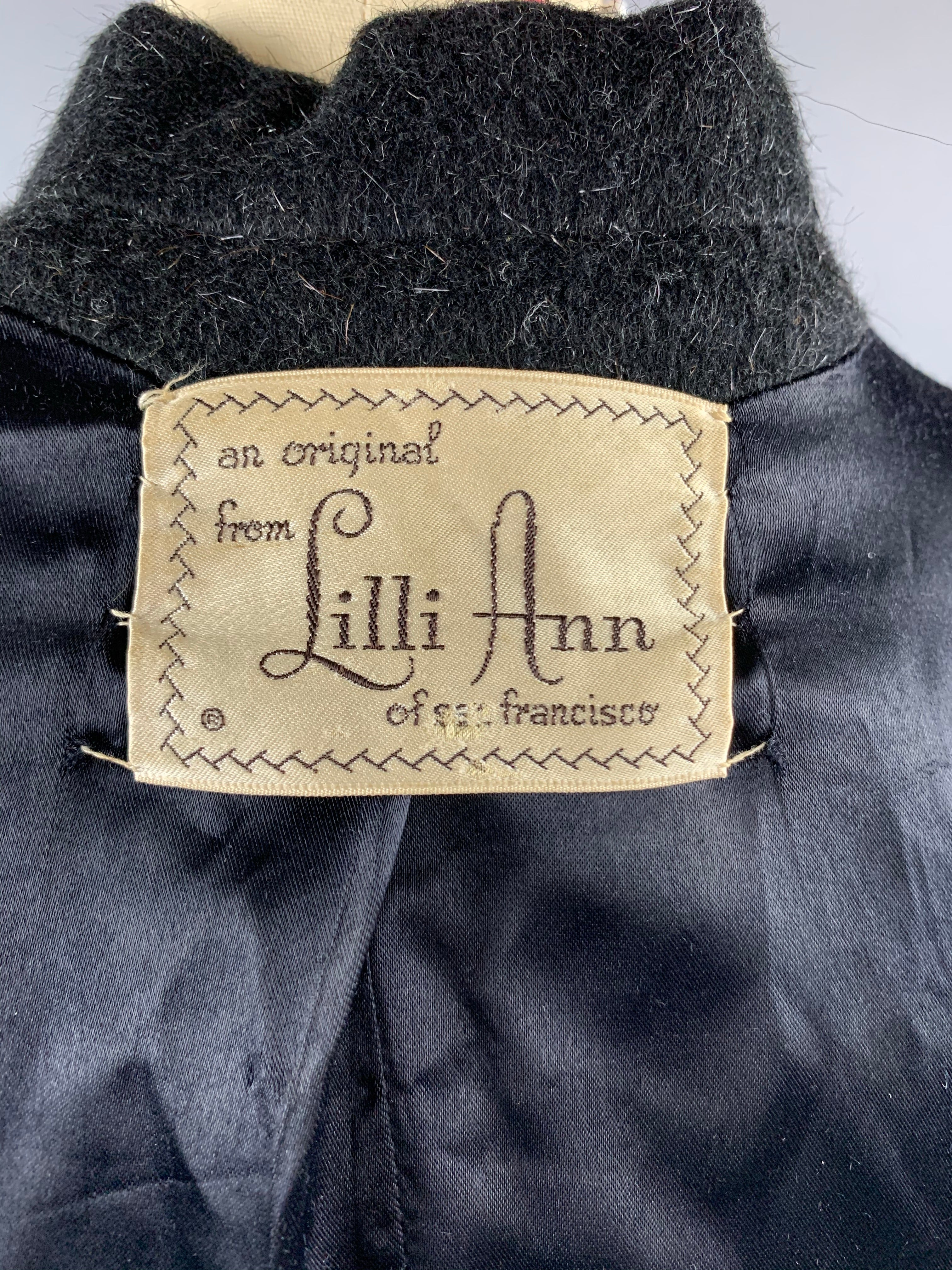 1950s Black Eyelash Wool and Velvet Lilli Ann Swing Coat Size M Size L Size XL