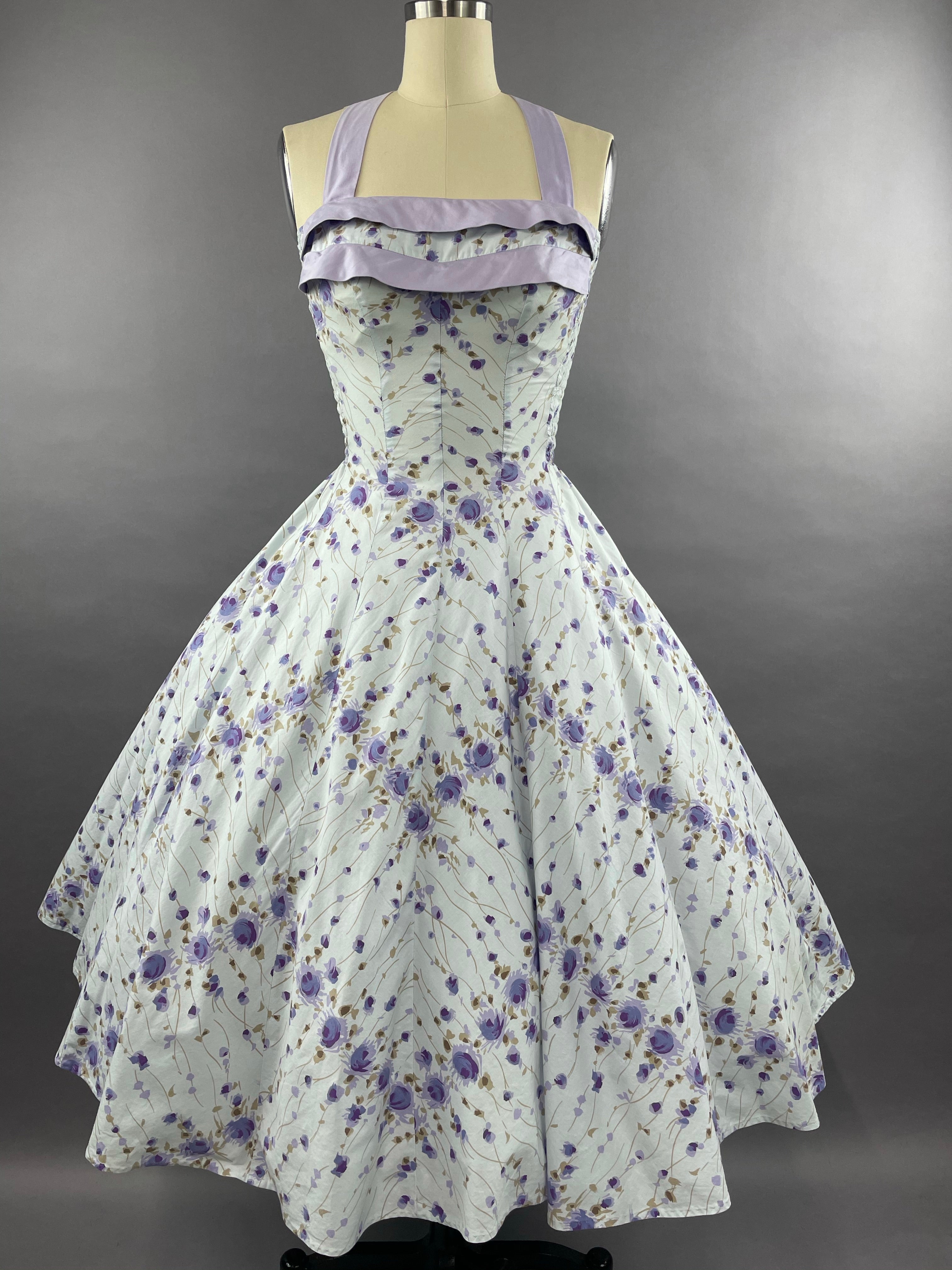 1950s Cole of California Purple Roses Cotton Dress Size S