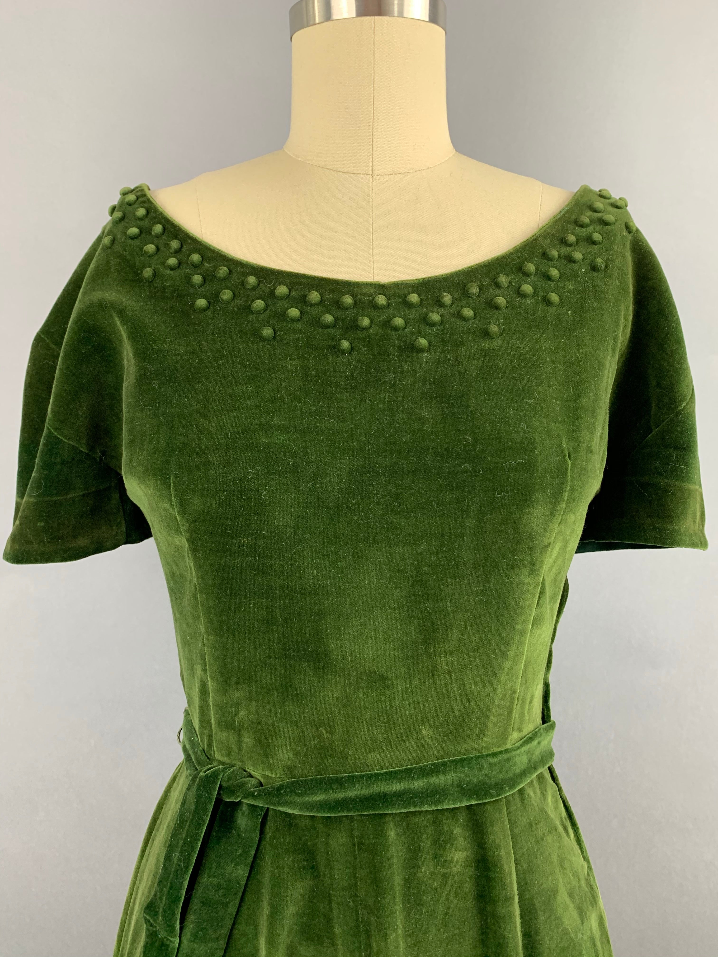 1950s H and D Fashions Green Velvet Party Dress Size S