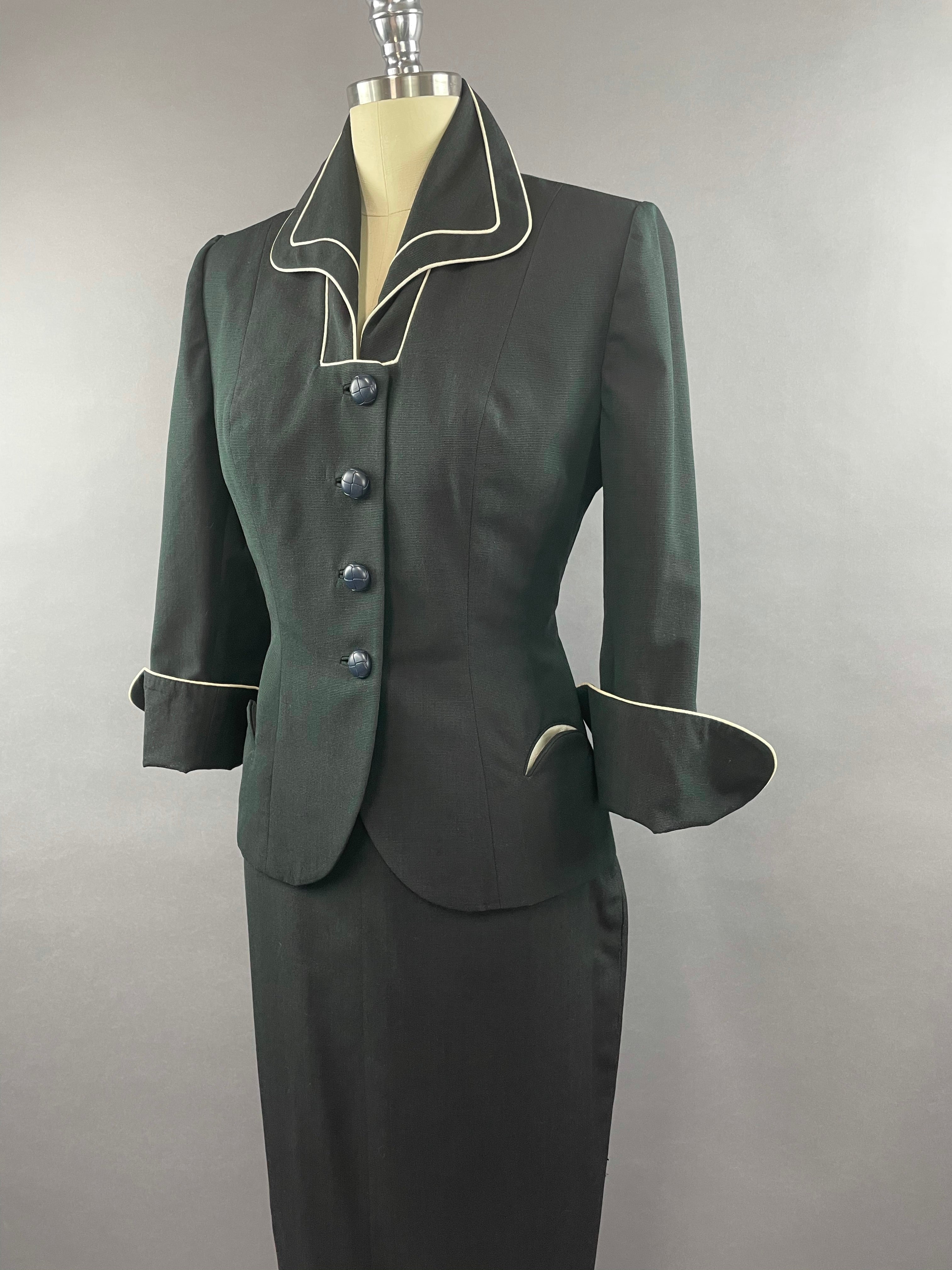 1950s Lilli Ann Lilli Annette Dark Blue Shot Skirt Suit Size S