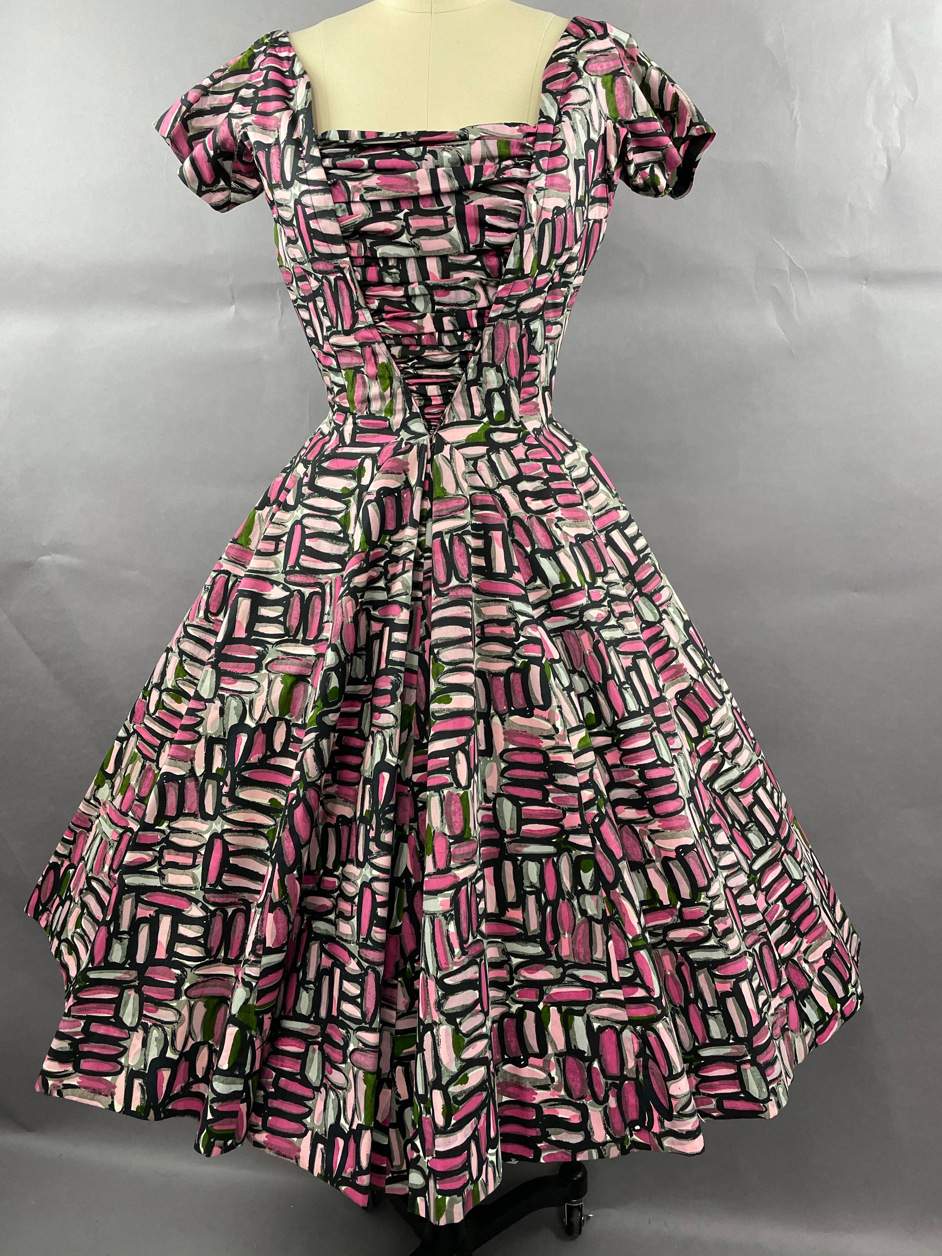 1950s Shades of Pink Suzy Perette brushstroke Cotton dress Size XS