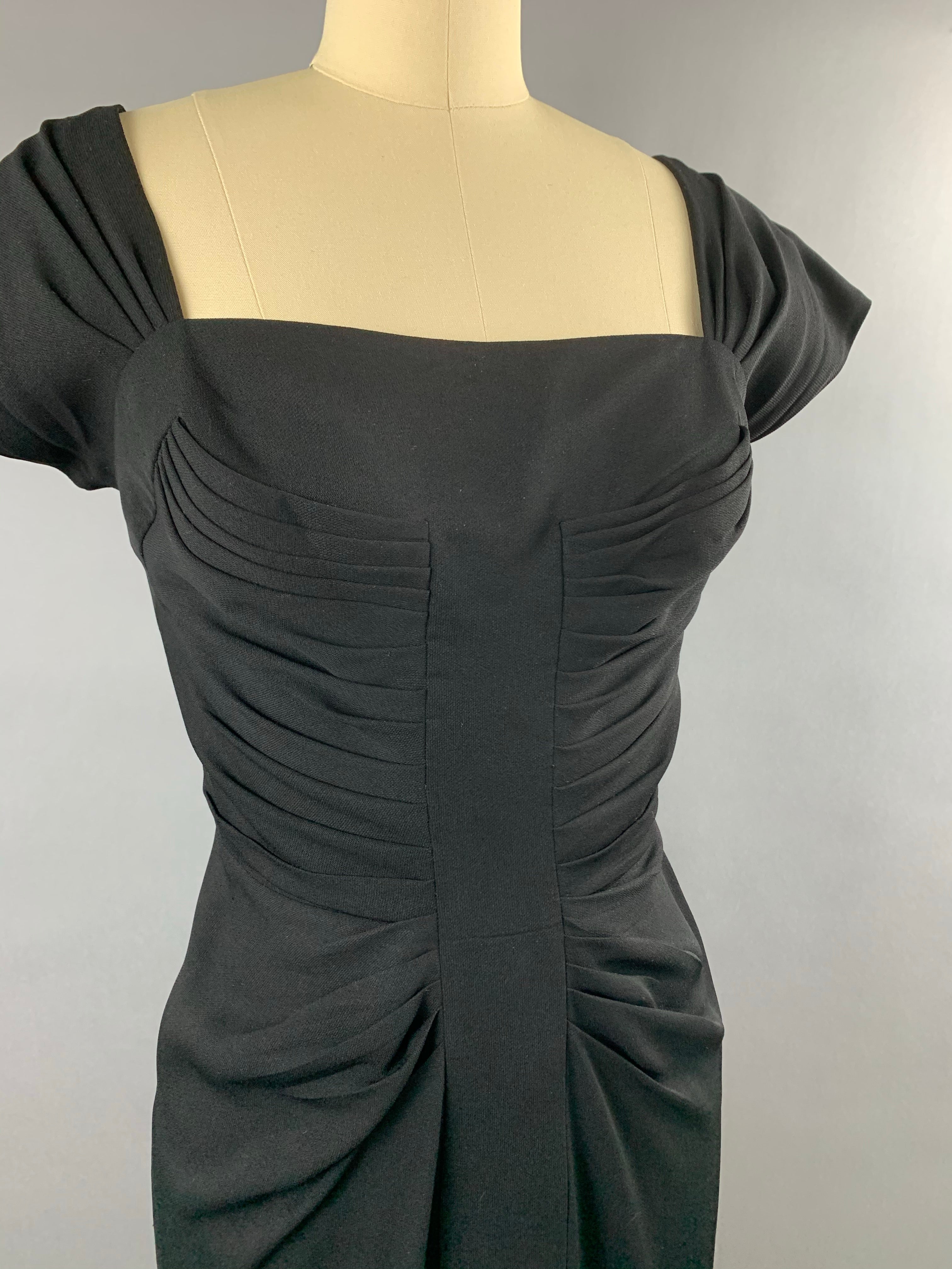 Late 1940s Black Crepe Dorothy O’Hara Cocktail Dress Size M