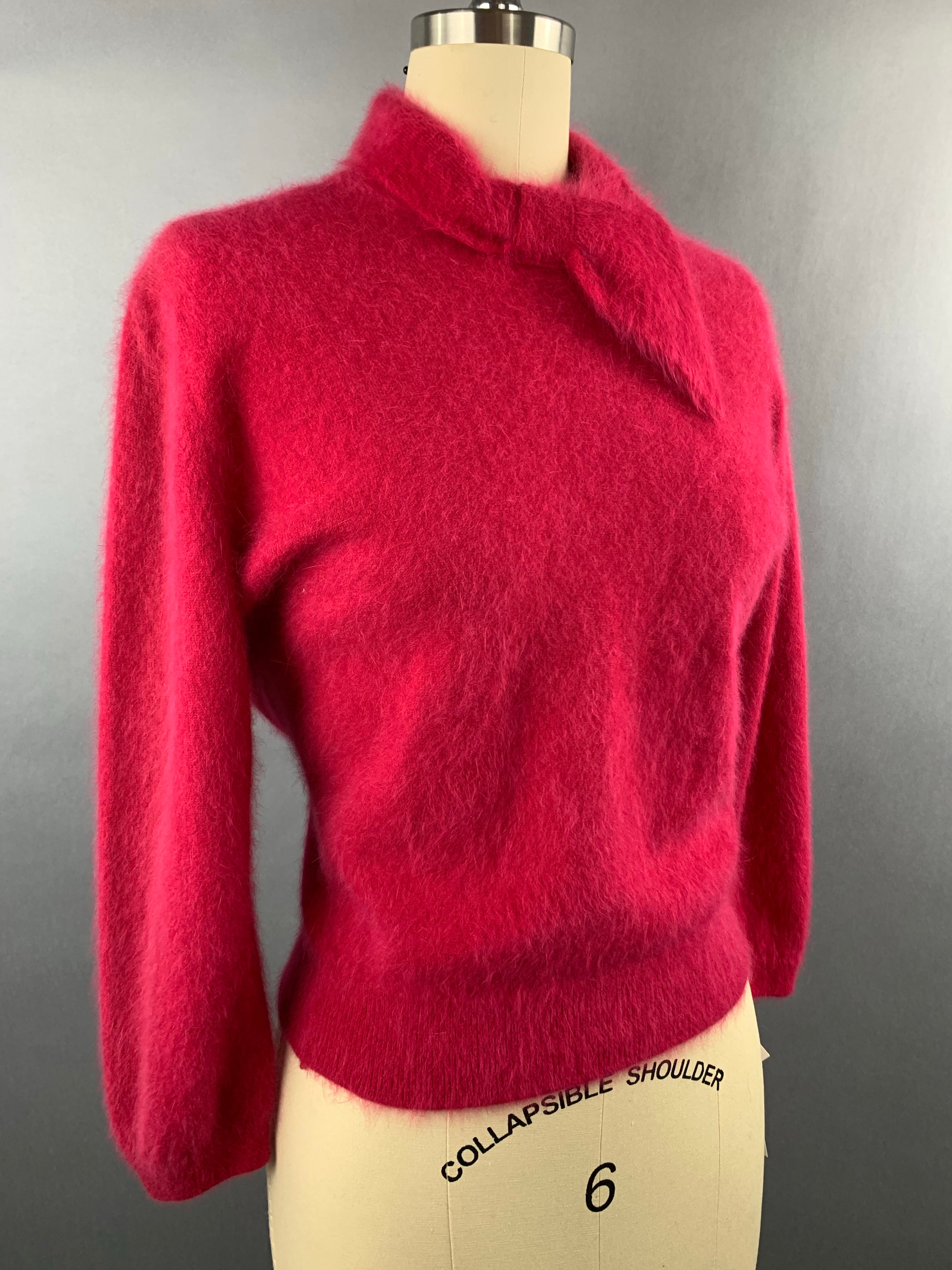 1950s Darlene Deep Pink Angora Wool Blend Deadstock Sweater Size M