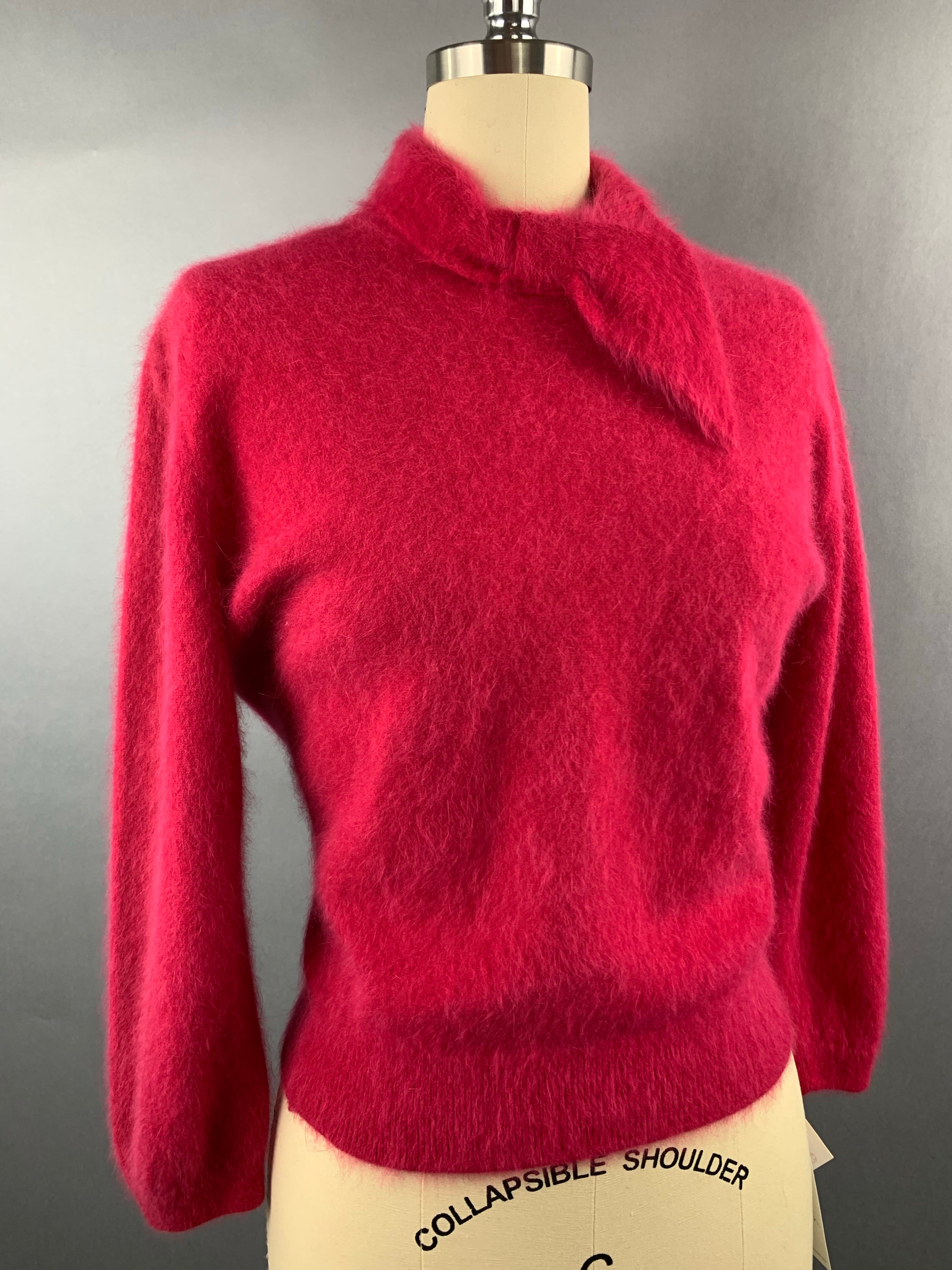 1950s Darlene Deep Pink Angora Wool Blend Deadstock Sweater Size M