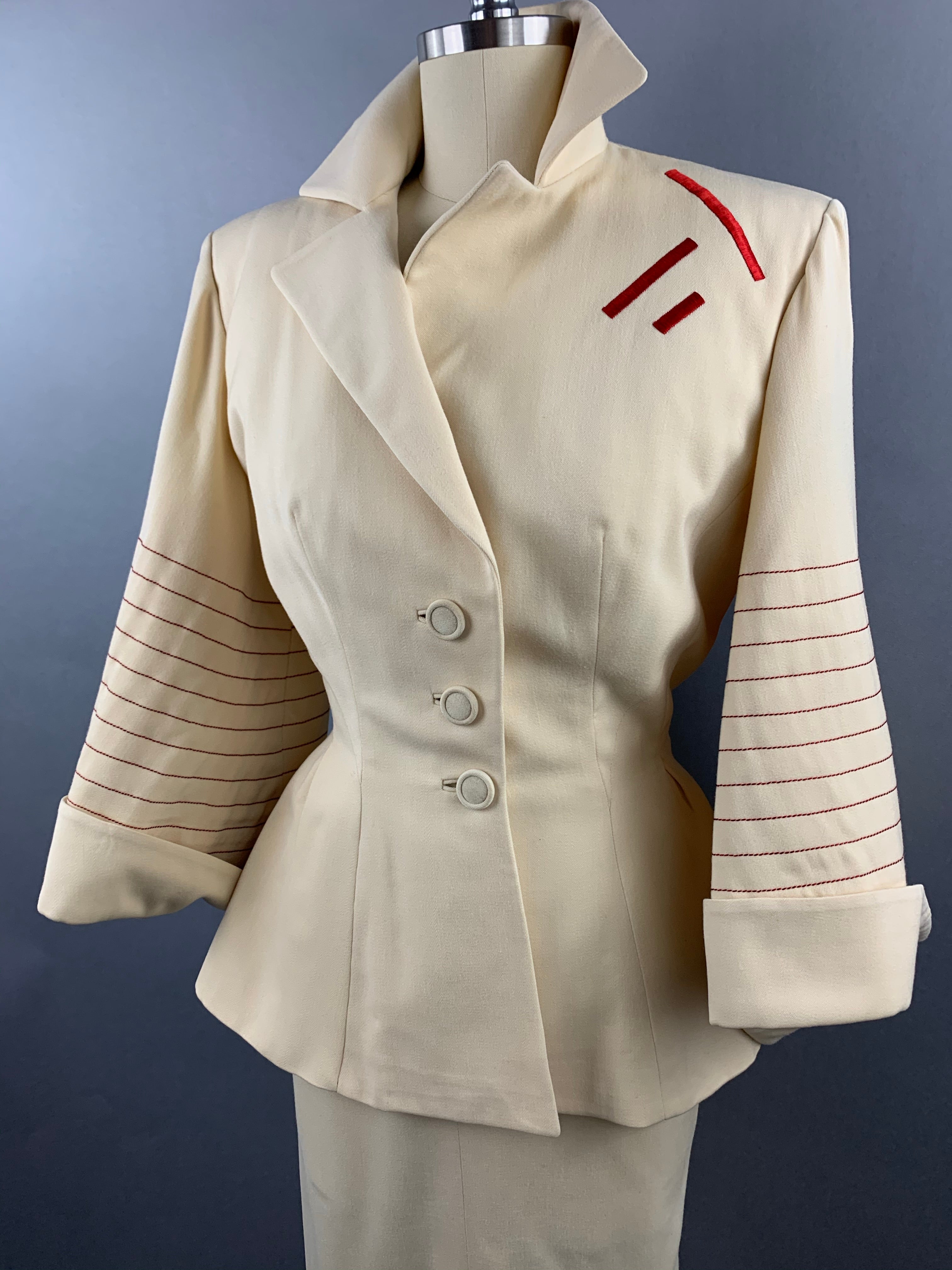 1950s Lilli Ann Cream Skirt Suit Size XS