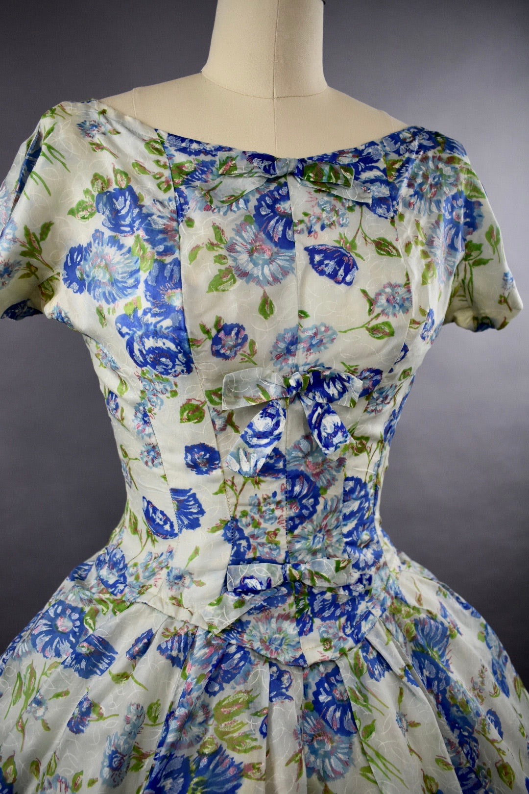 1950s Gigi Young Blue Floral Party Dress Size M