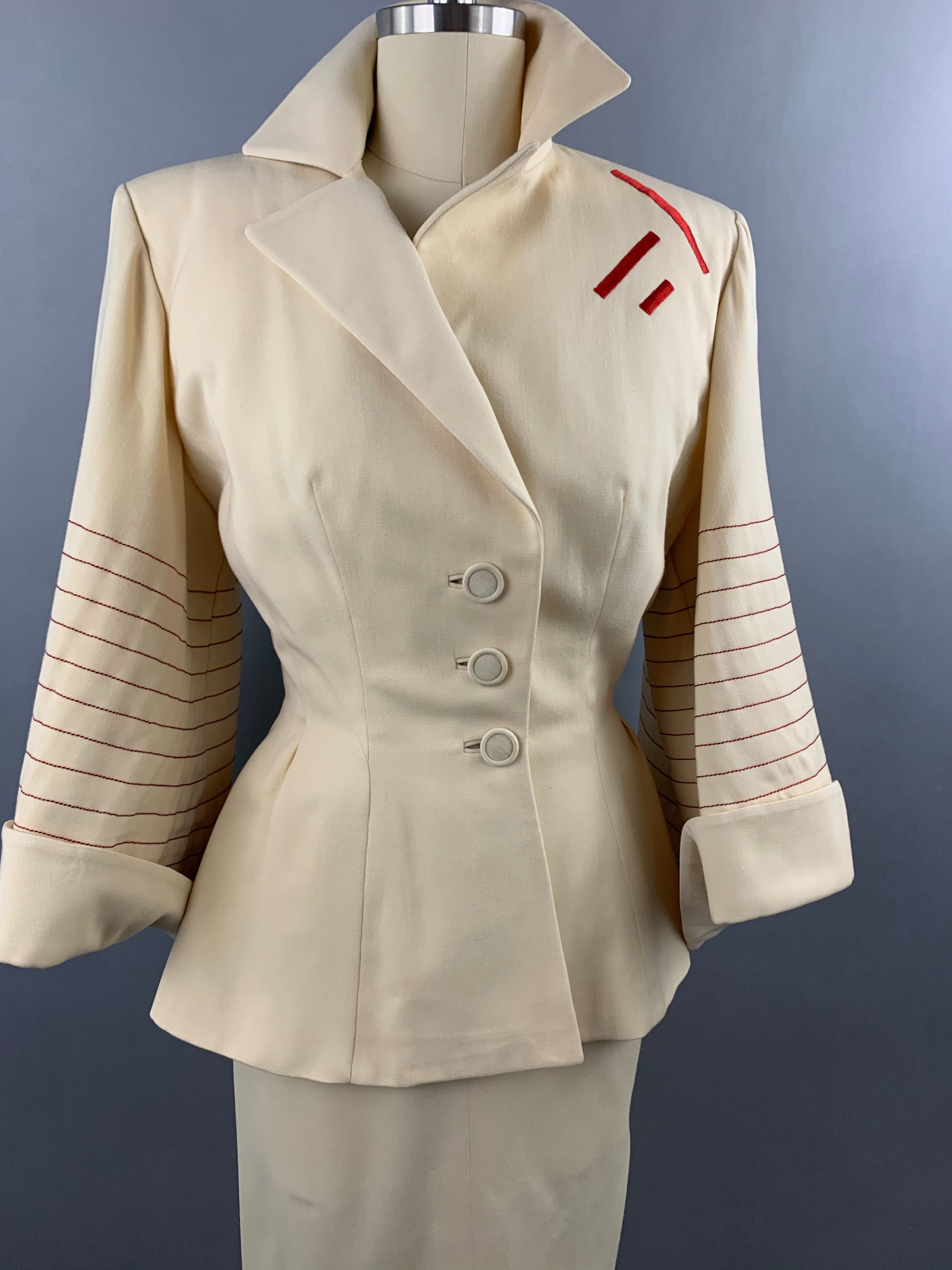 1950s Lilli Ann Cream Skirt Suit Size XS