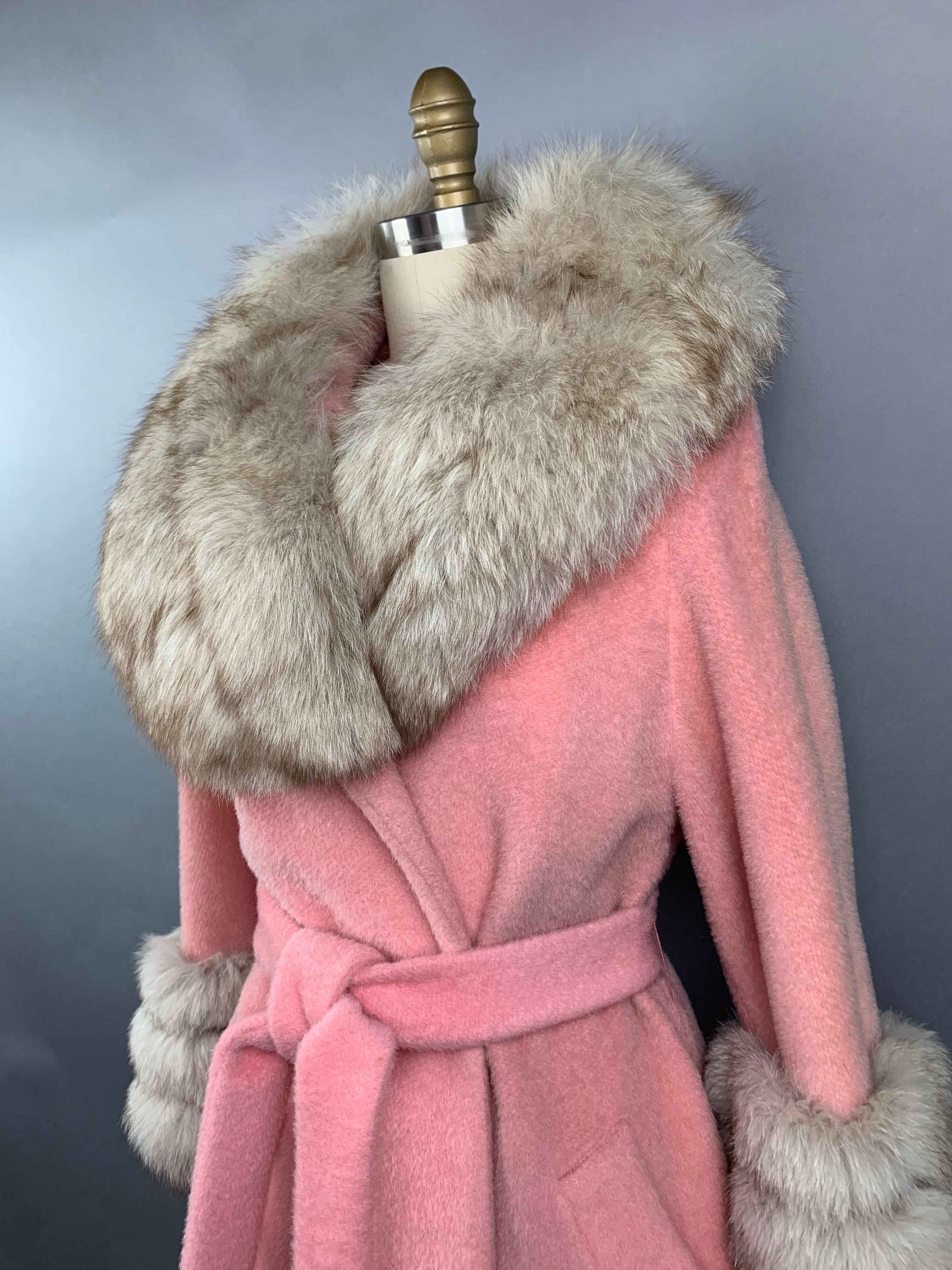 1960s Baby Pink Lilli Ann Norwegian Fox Fur Coat Size M Size L Size XL