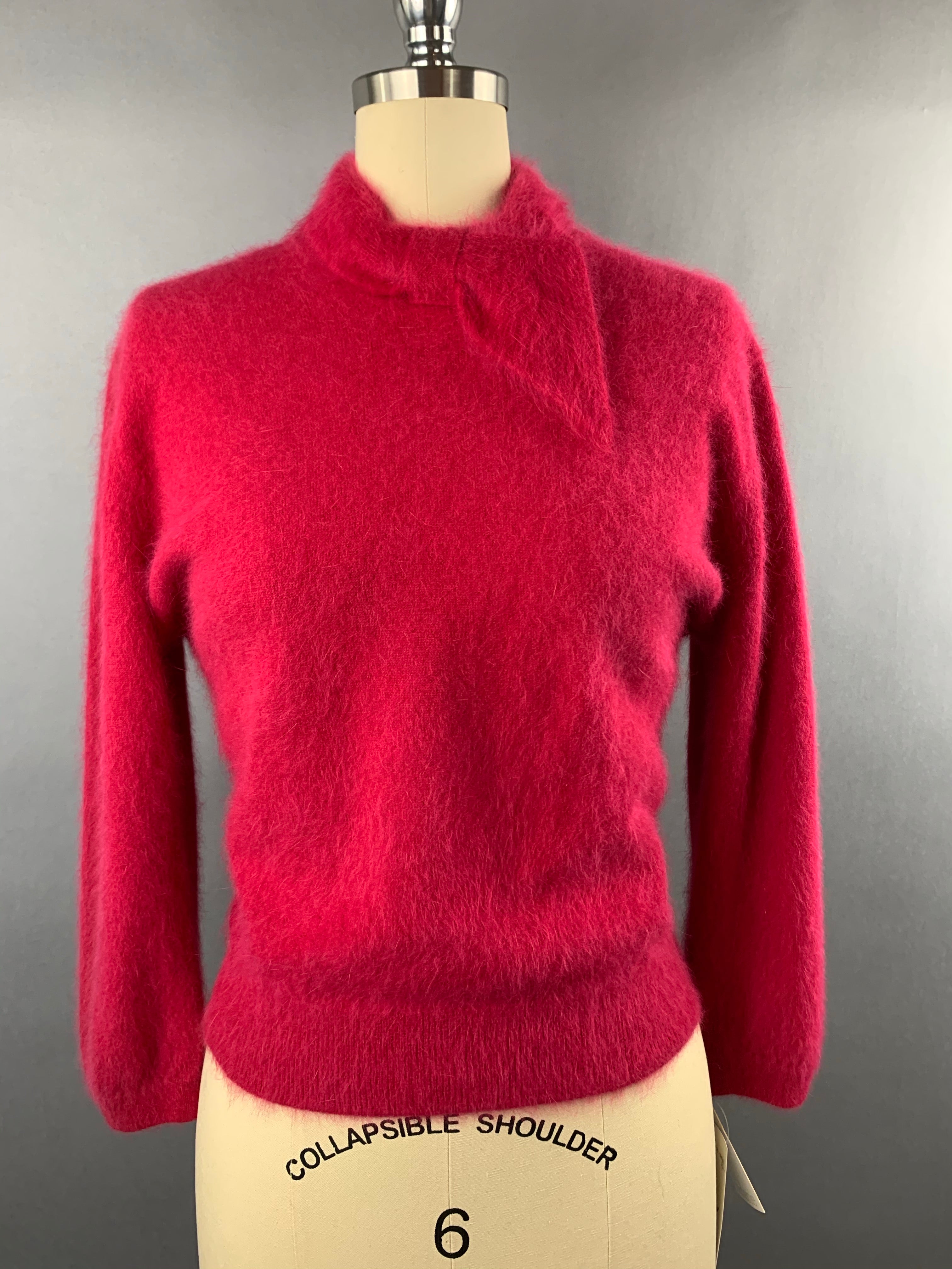 1950s Darlene Deep Pink Angora Wool Blend Deadstock Sweater Size M