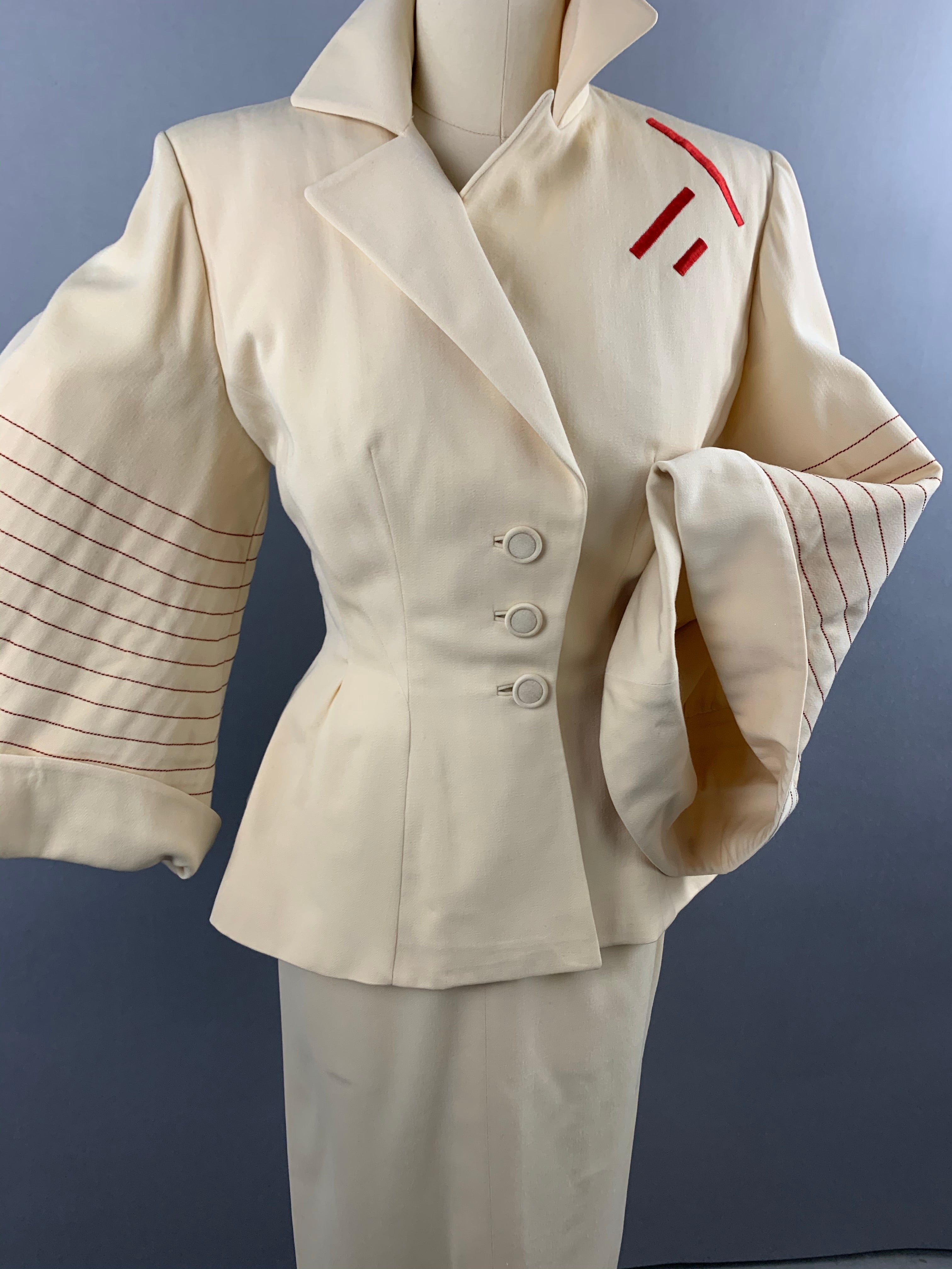 1950s Lilli Ann Cream Skirt Suit Size XS