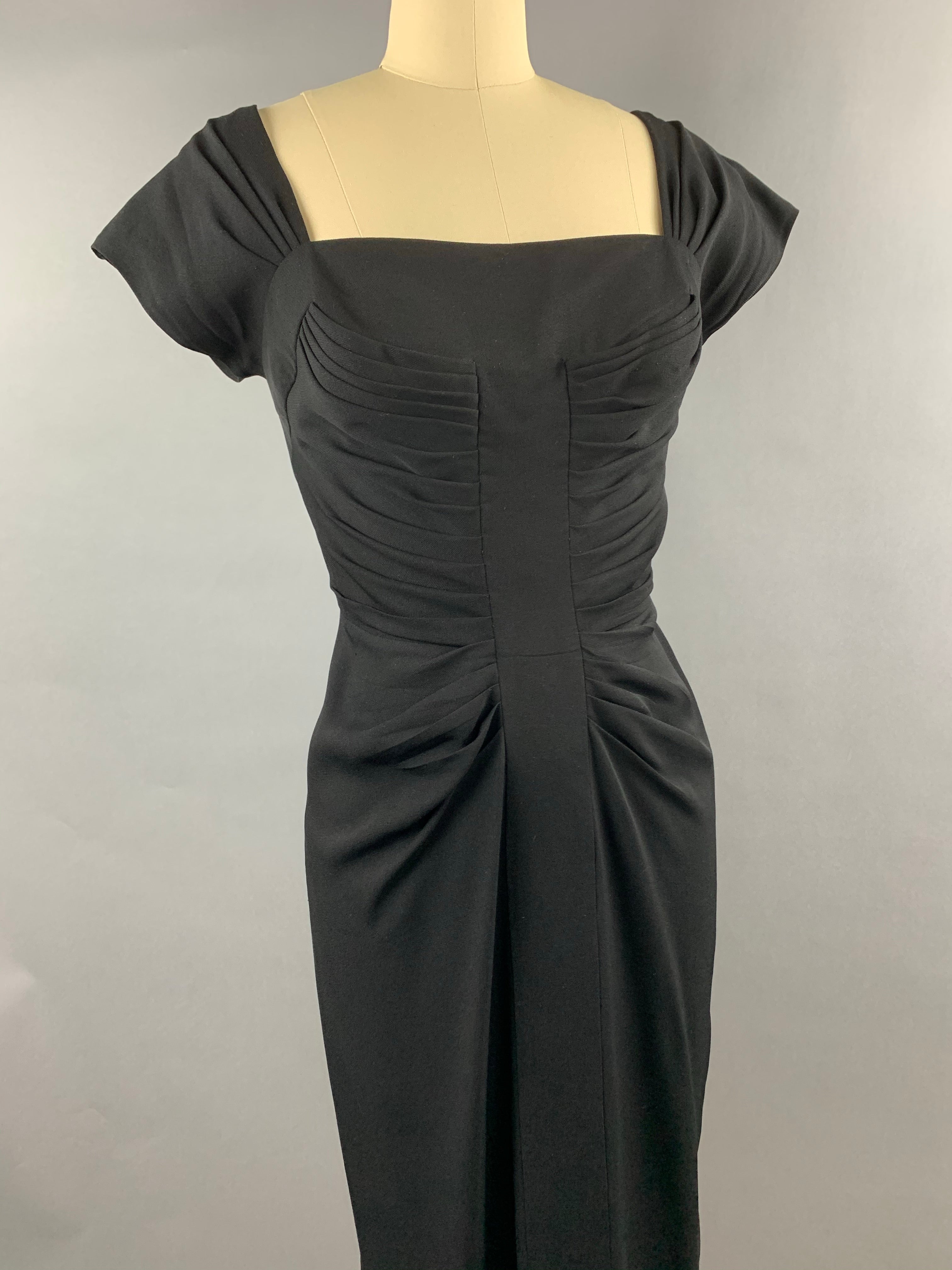 Late 1940s Black Crepe Dorothy O’Hara Cocktail Dress Size M