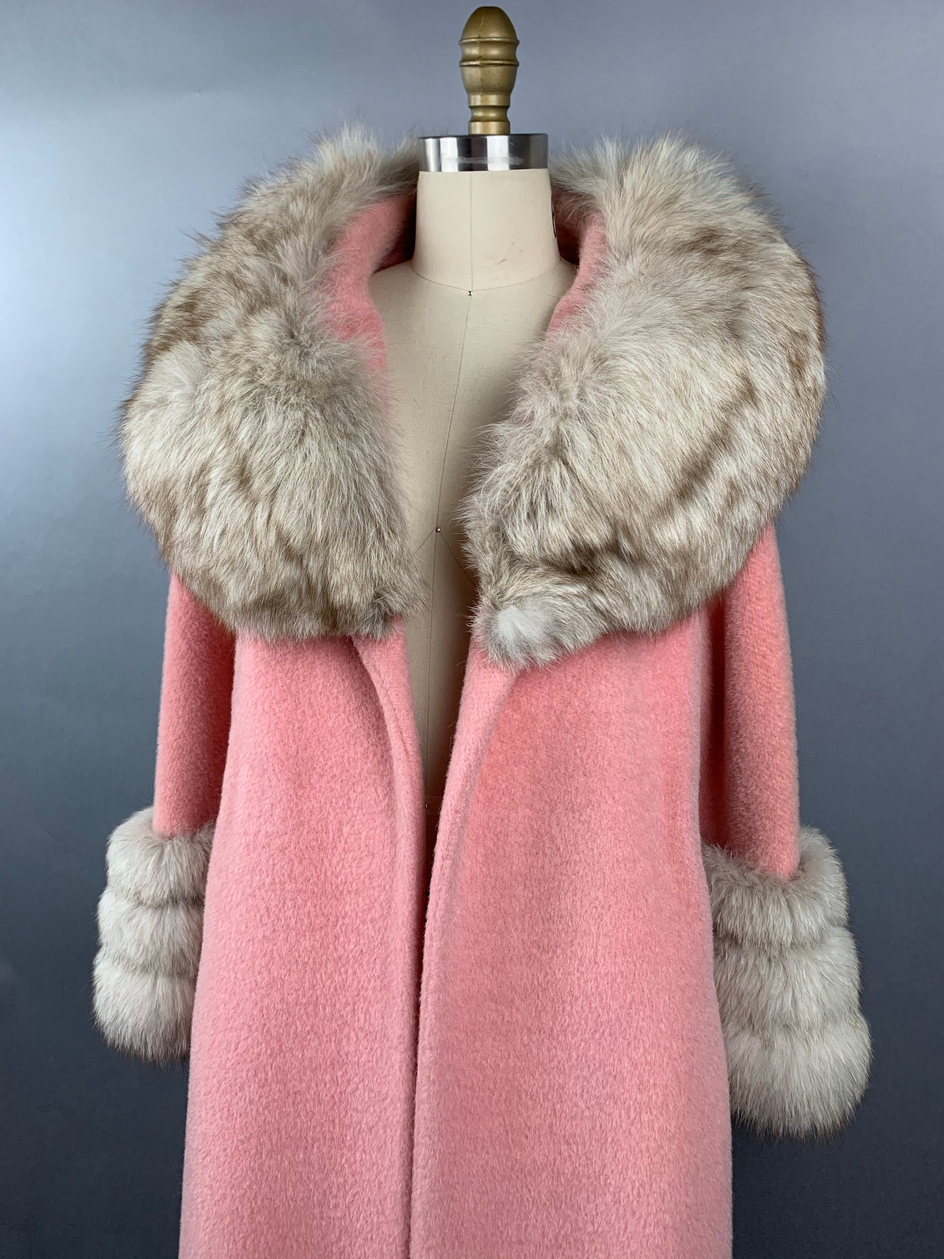 1960s Baby Pink Lilli Ann Norwegian Fox Fur Coat Size M Size L Size XL