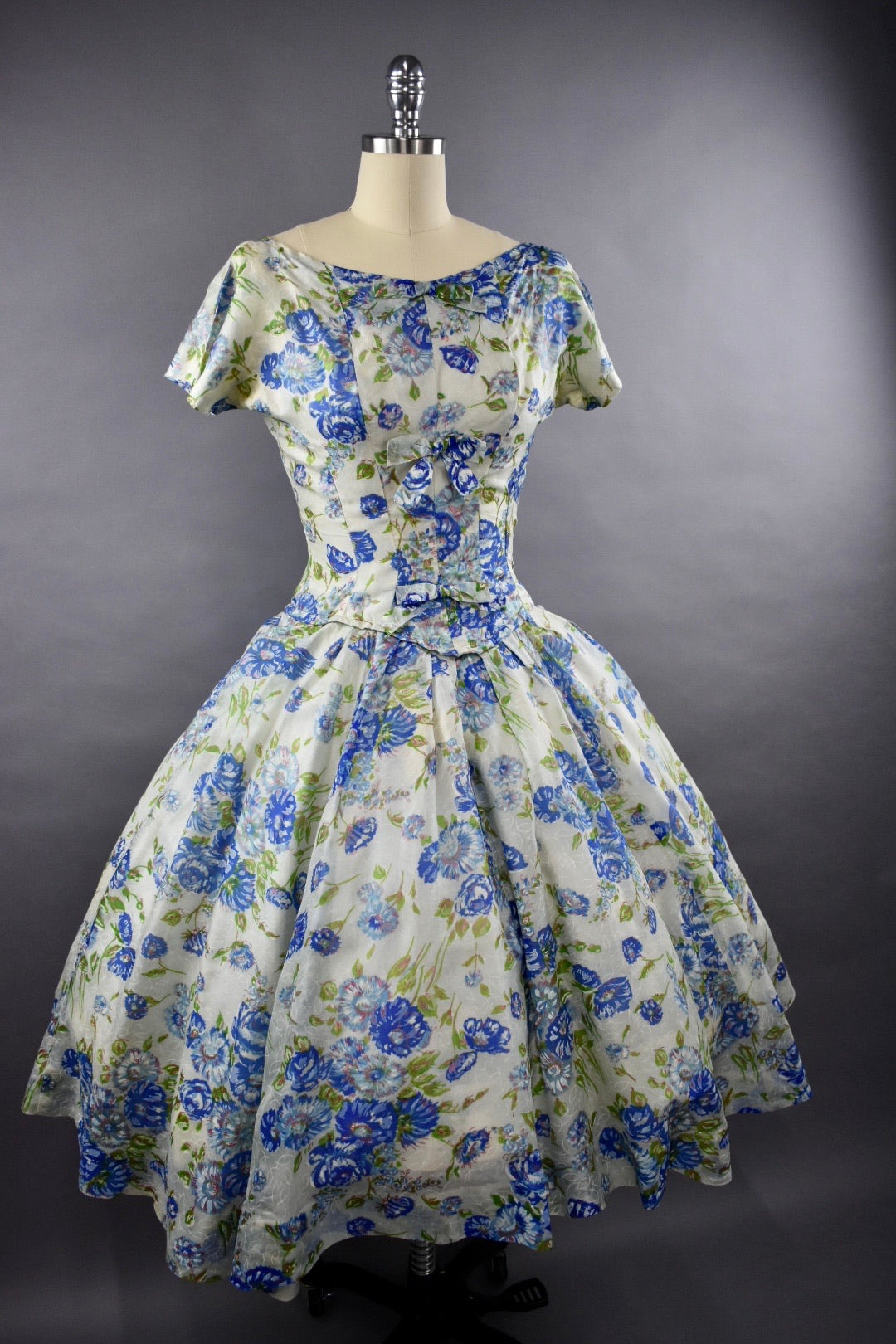 1950s Gigi Young Blue Floral Party Dress Size M