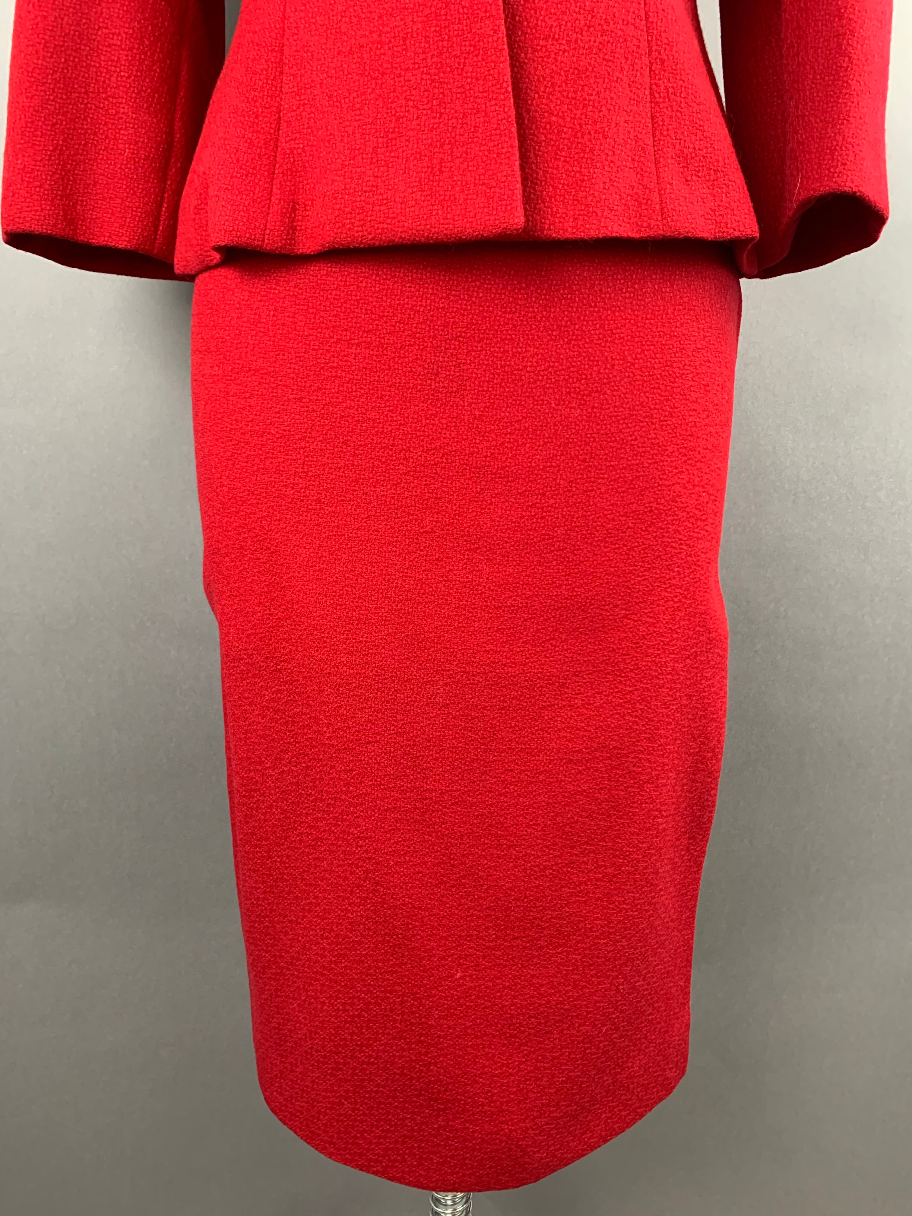 1950s Lilli Ann Red Wool Suit with Black Fox Collar Size S