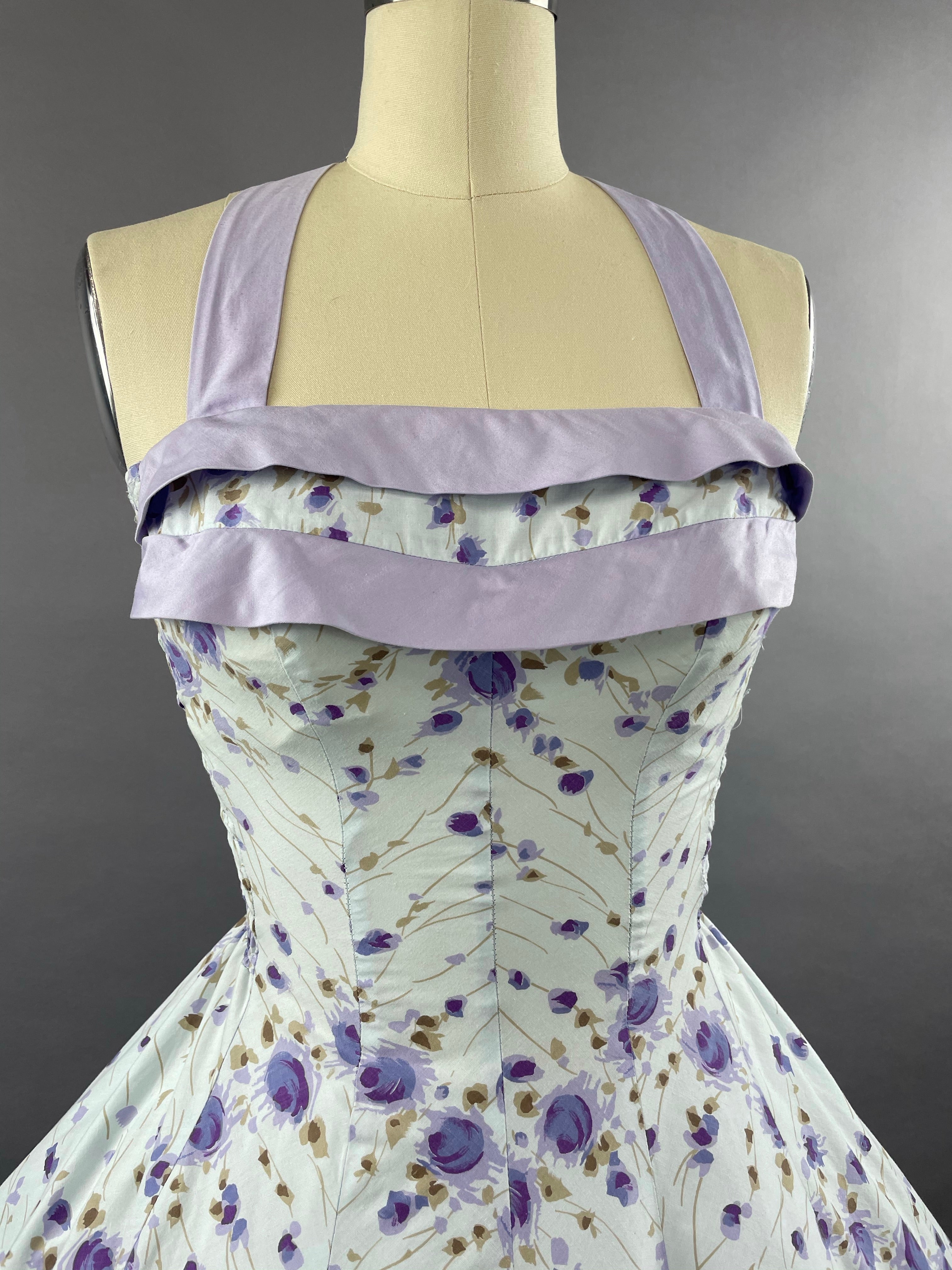 1950s Cole of California Purple Roses Cotton Dress Size S