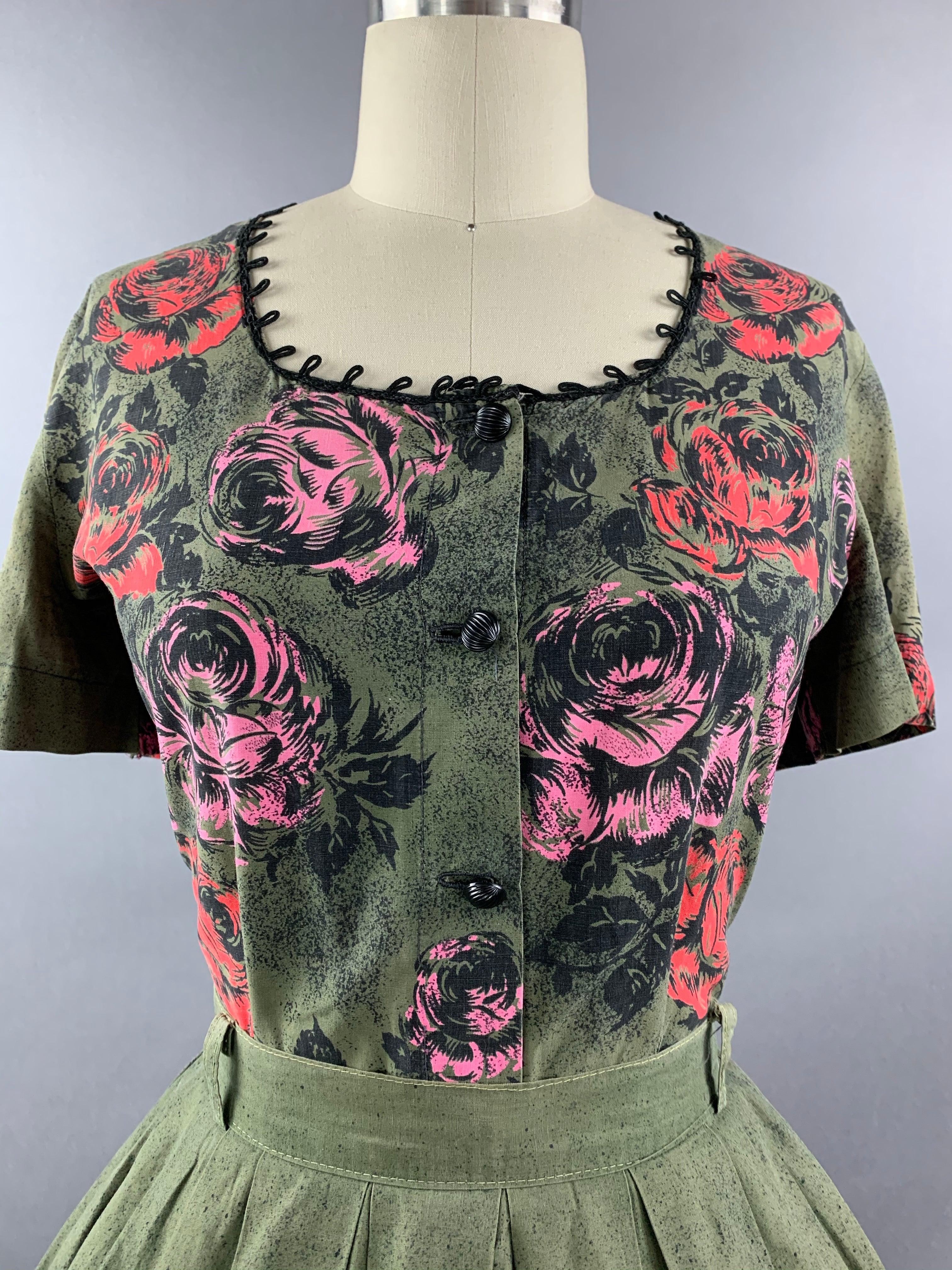 1950s Two piece cotton roses set Size M Size L