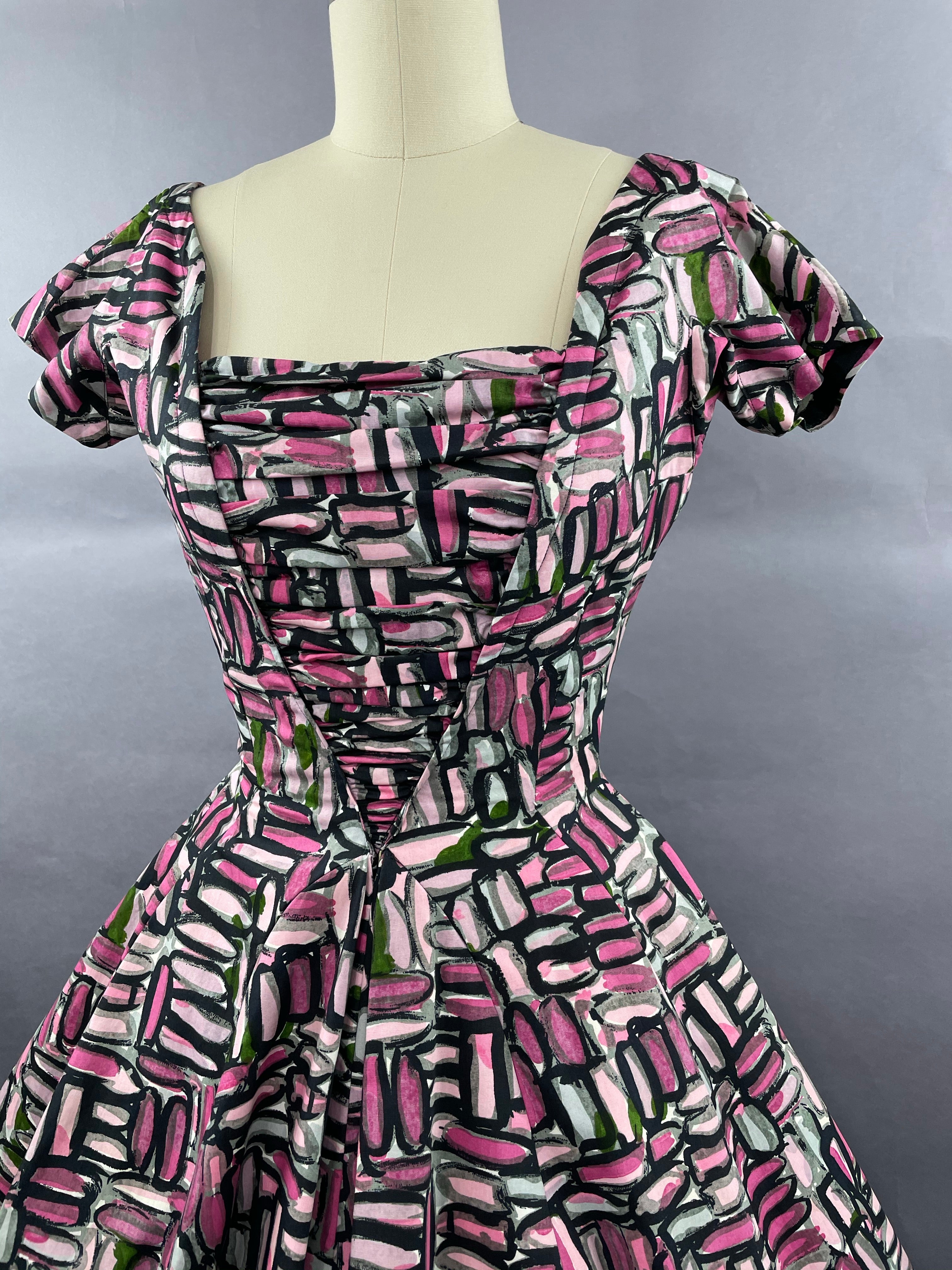 1950s Shades of Pink Suzy Perette brushstroke Cotton dress Size XS