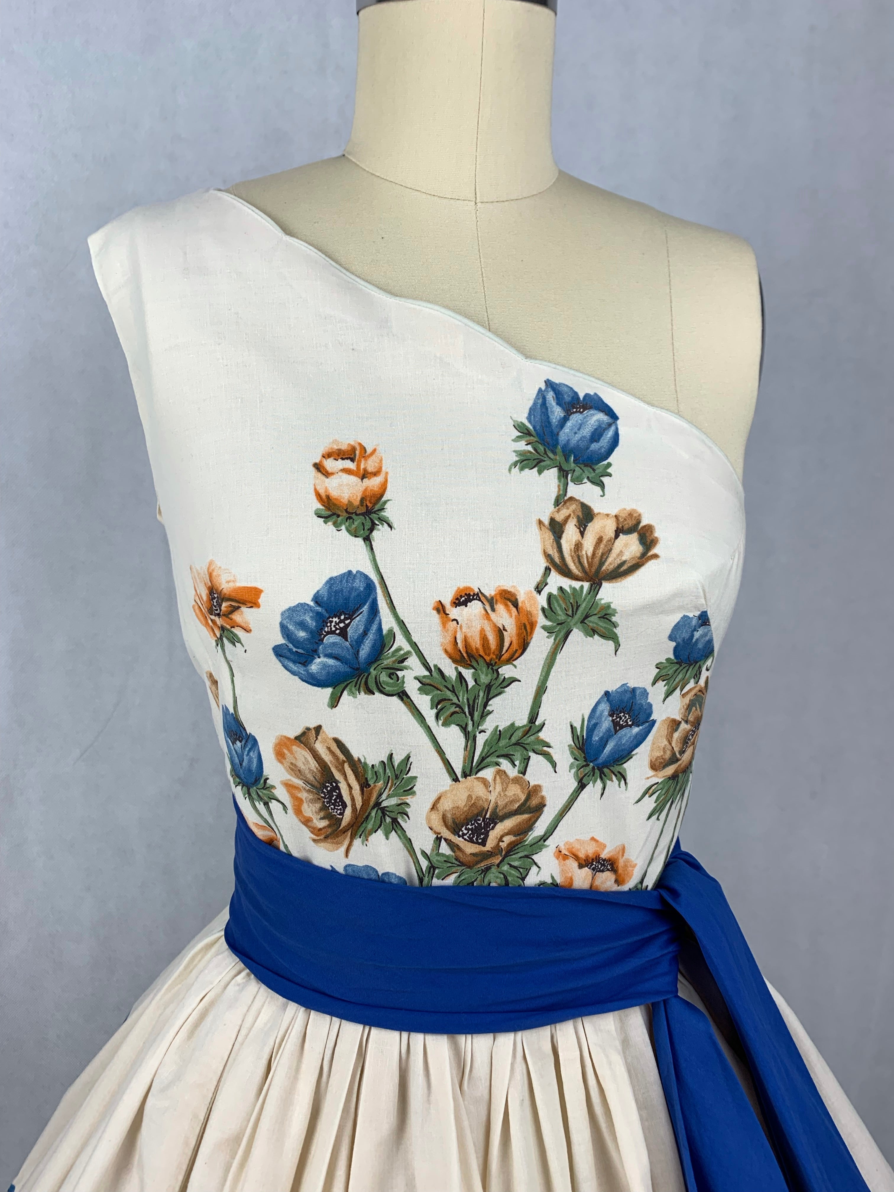 1950s John Wolf Anemones off the shoulder Dress Size S