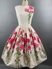 1950s Carnation Border Print Cotton Pique Dress Size S