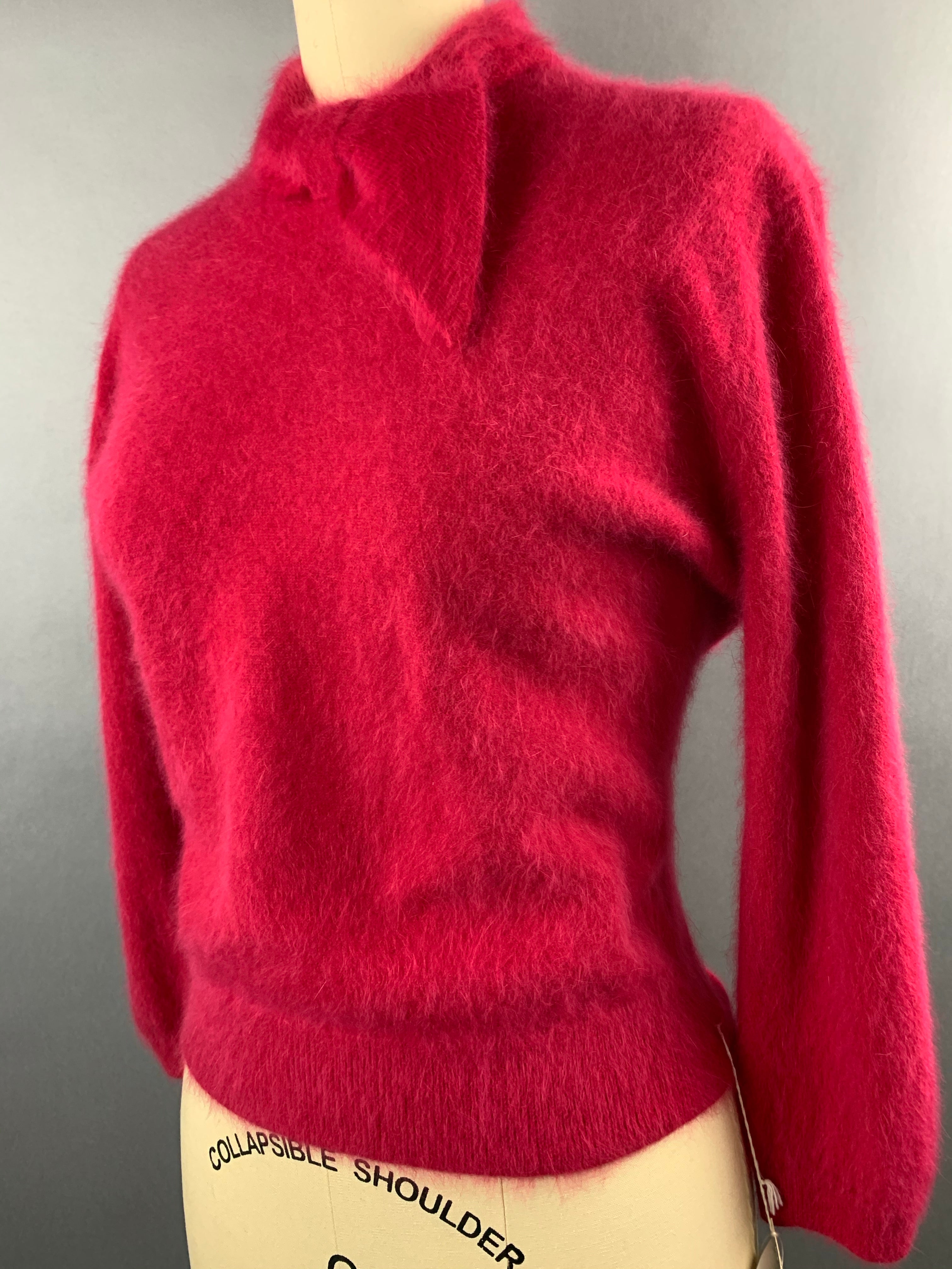 1950s Darlene Deep Pink Angora Wool Blend Deadstock Sweater Size M