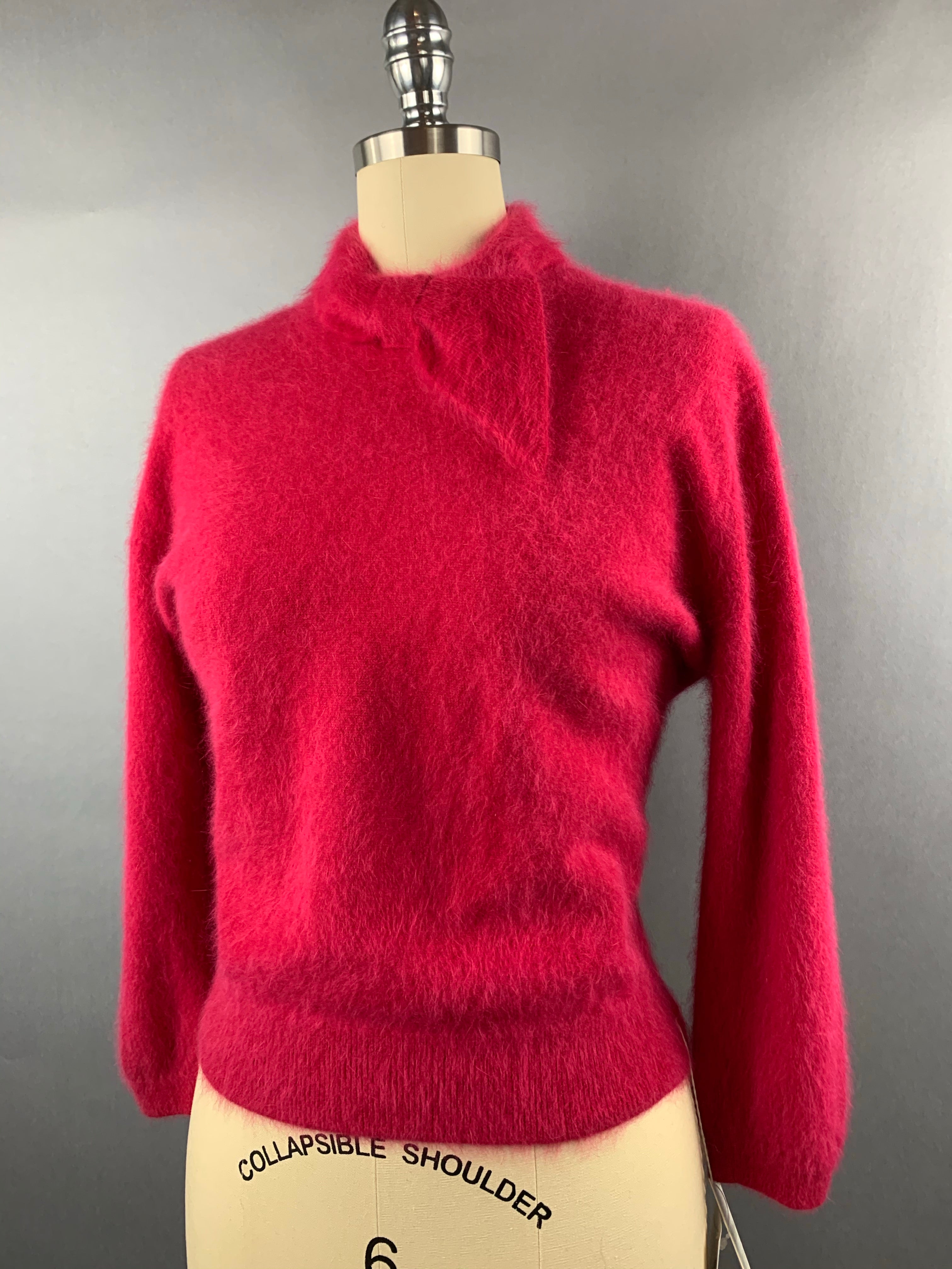 1950s Darlene Deep Pink Angora Wool Blend Deadstock Sweater Size M