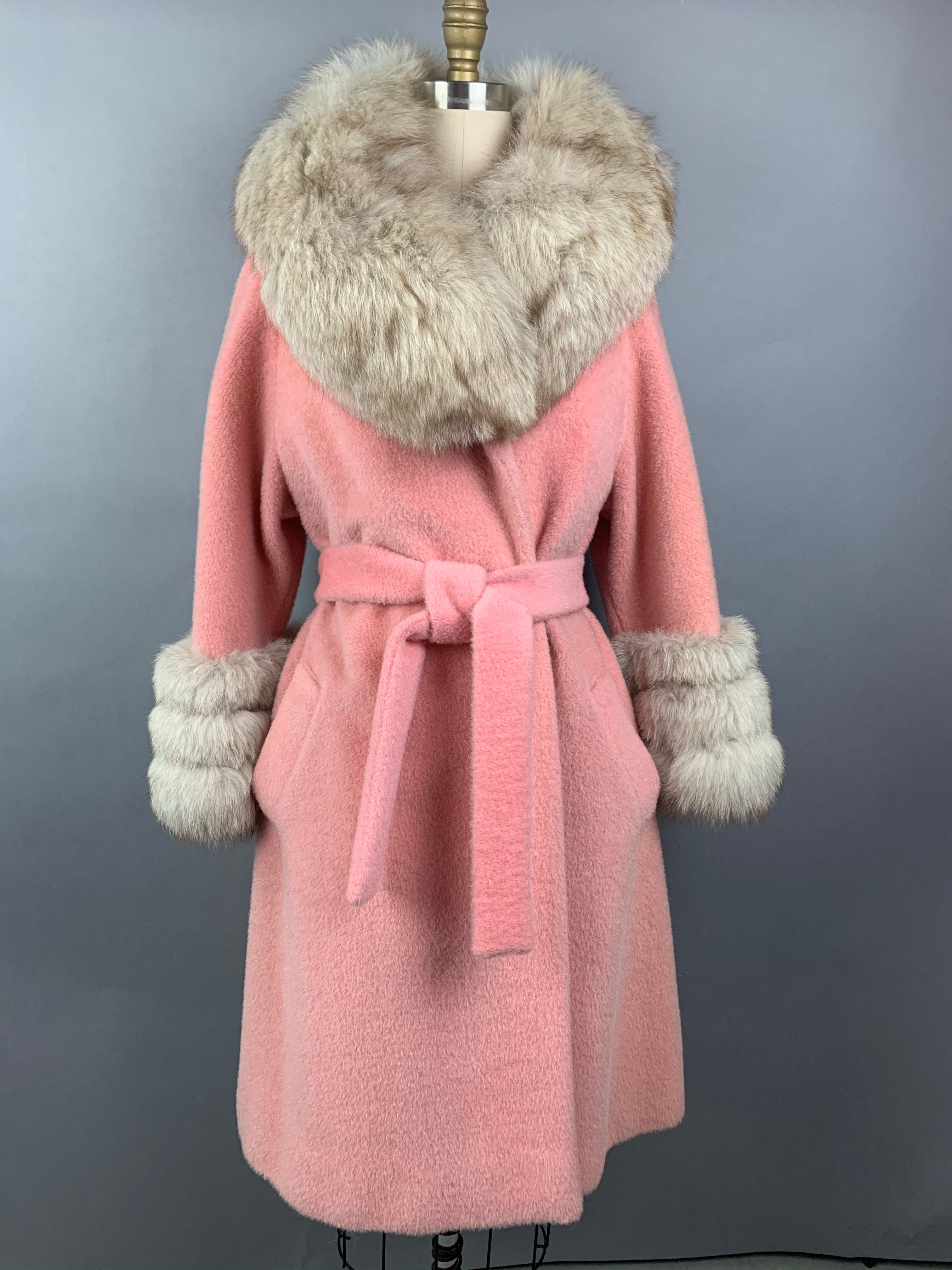 1960s Baby Pink Lilli Ann Norwegian Fox Fur Coat Size M Size L Size XL