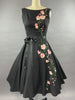 1950s Cotton Floral Painted and 3D Flowers Cotton Dress Size S