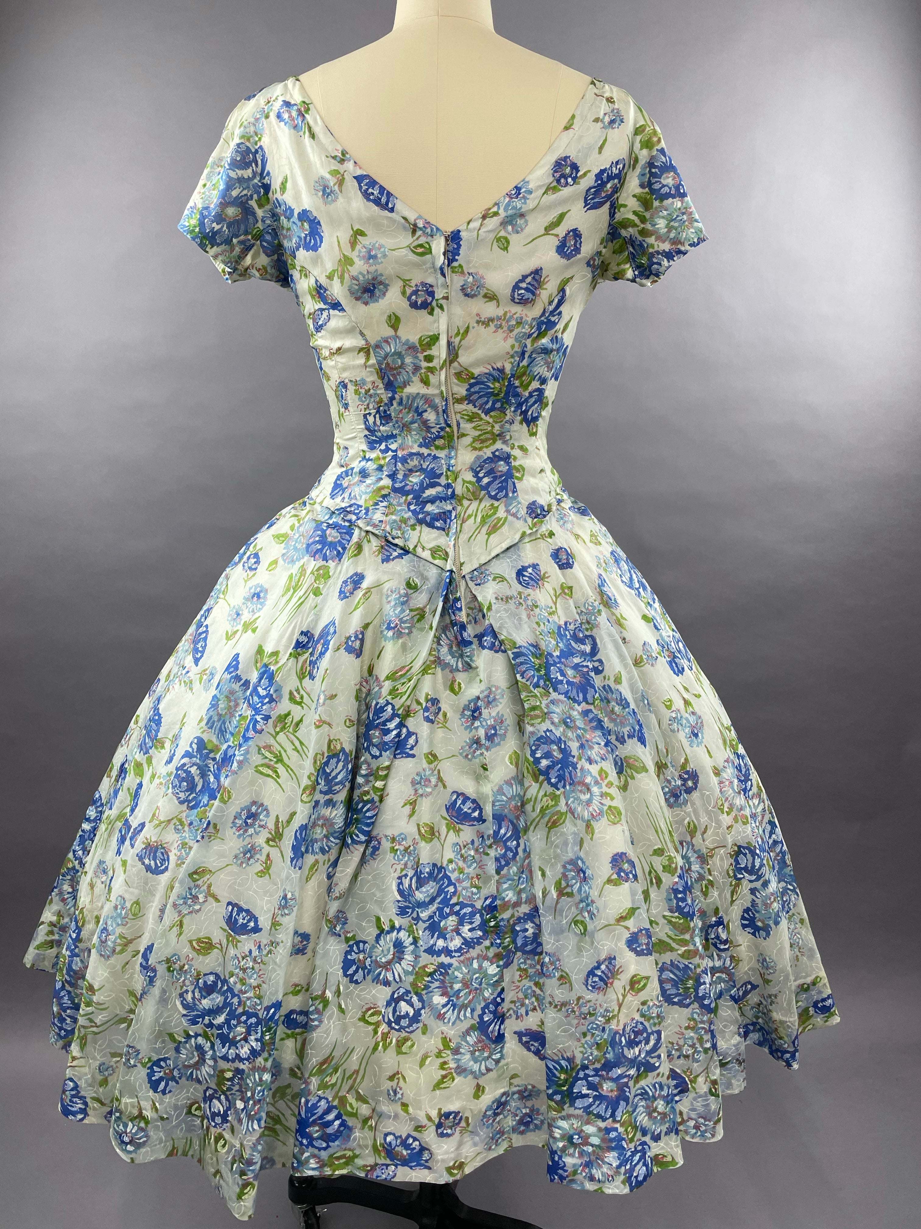 1950s Gigi Young Blue Floral Party Dress Size M