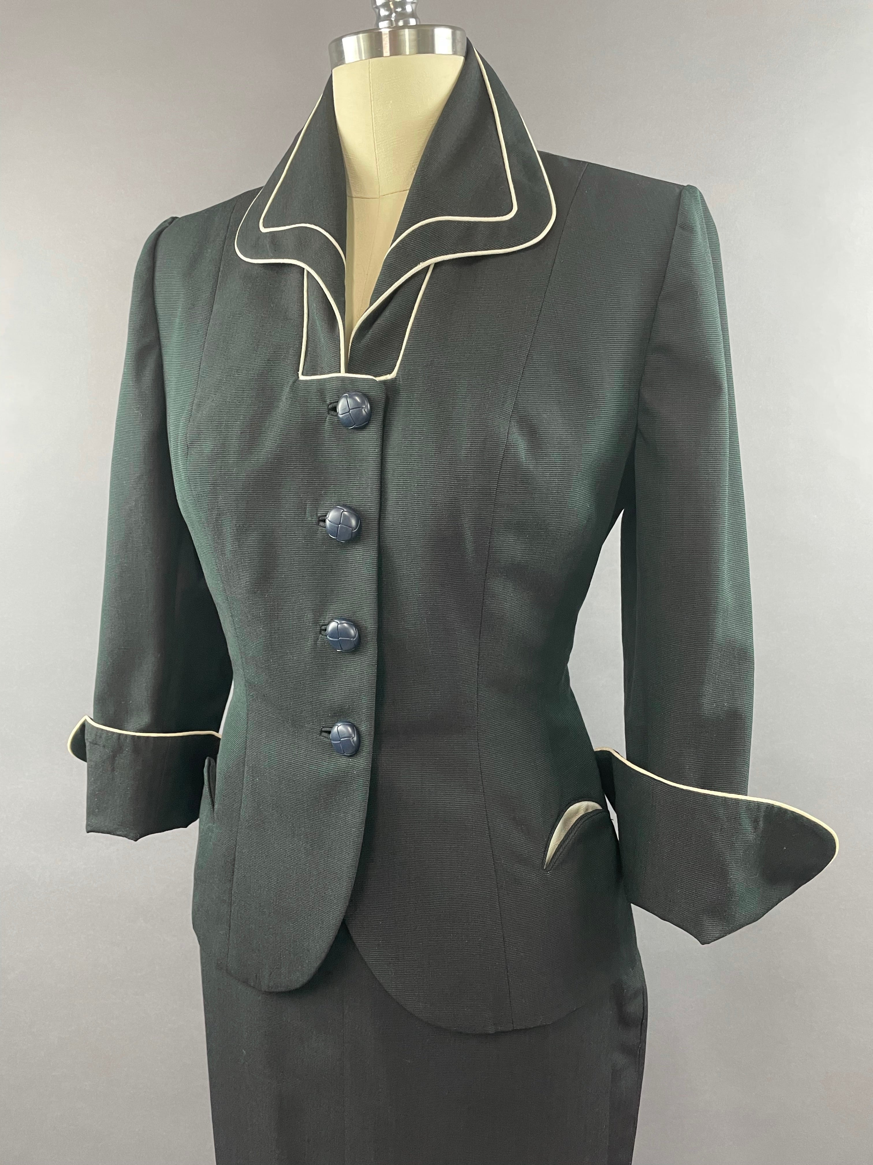 1950s Lilli Ann Lilli Annette Dark Blue Shot Skirt Suit Size S